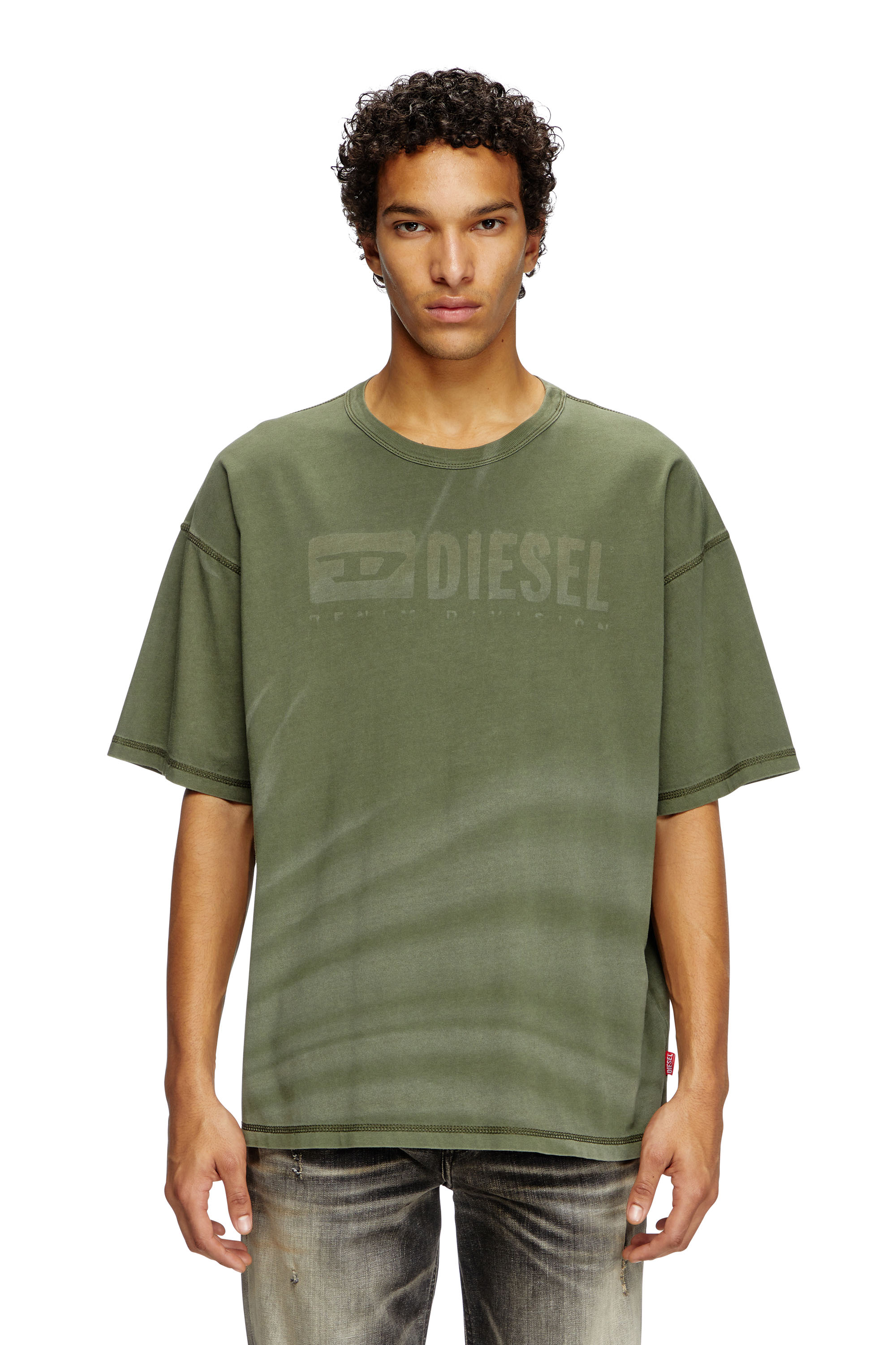 Diesel - T-ADJUST-R13, Herren T-Shirt mit Laser-verblasstem Logo in Olivgrün - 1