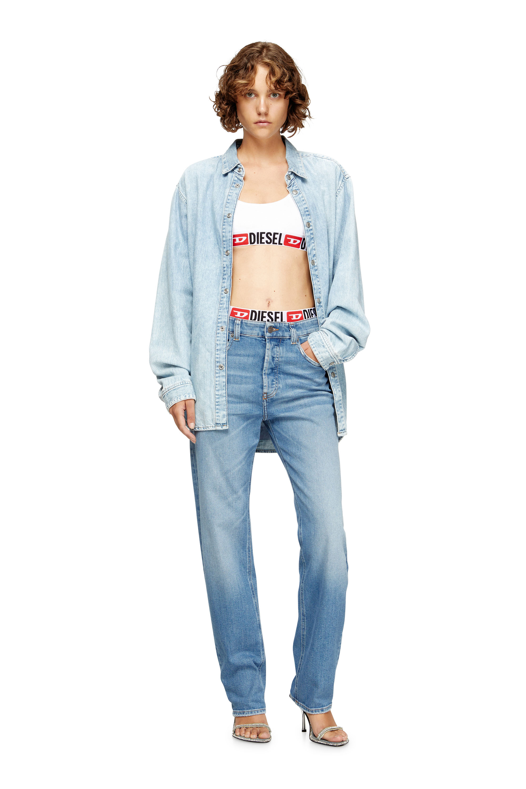 Diesel - UFSB-ORIBA, Damen Bralette mit Logoband in Weiß - 1