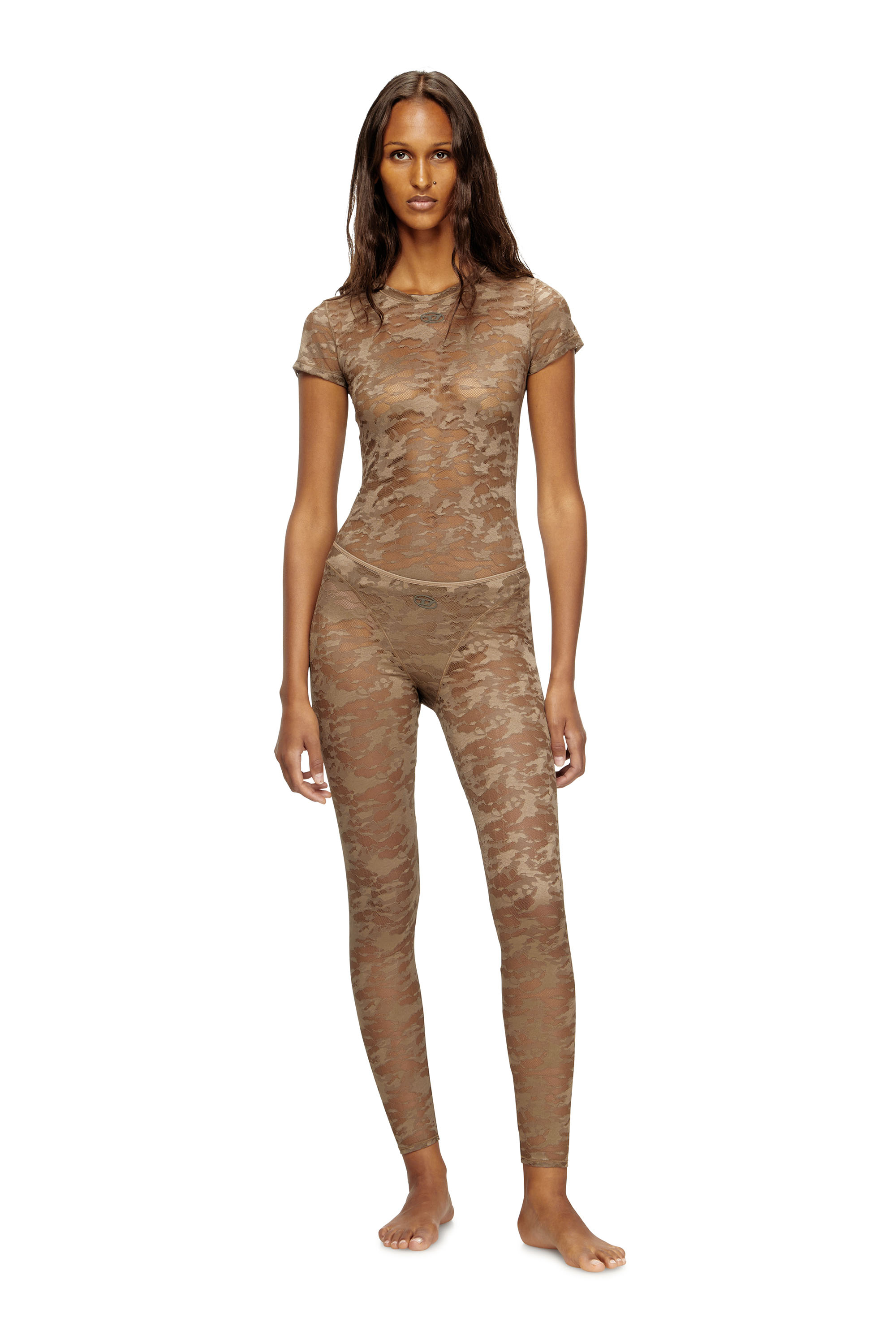 Diesel - KASIA-UTLT, Damen T-Shirt mit Camouflage-Spitze in Braun - 2