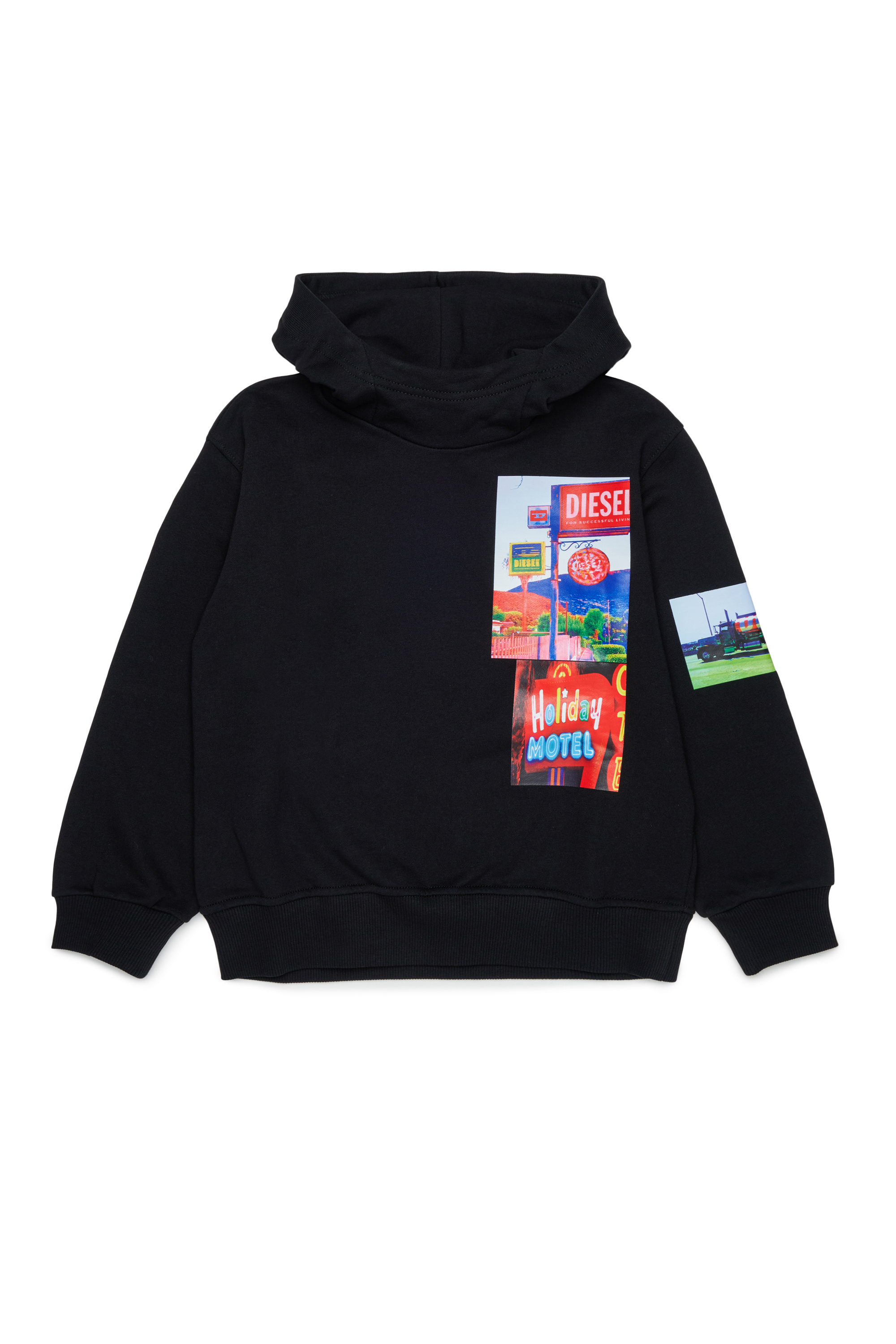 Diesel - SFORMY OVER, Herren Kapuzenpullover mit photo prints in Schwarz - 1