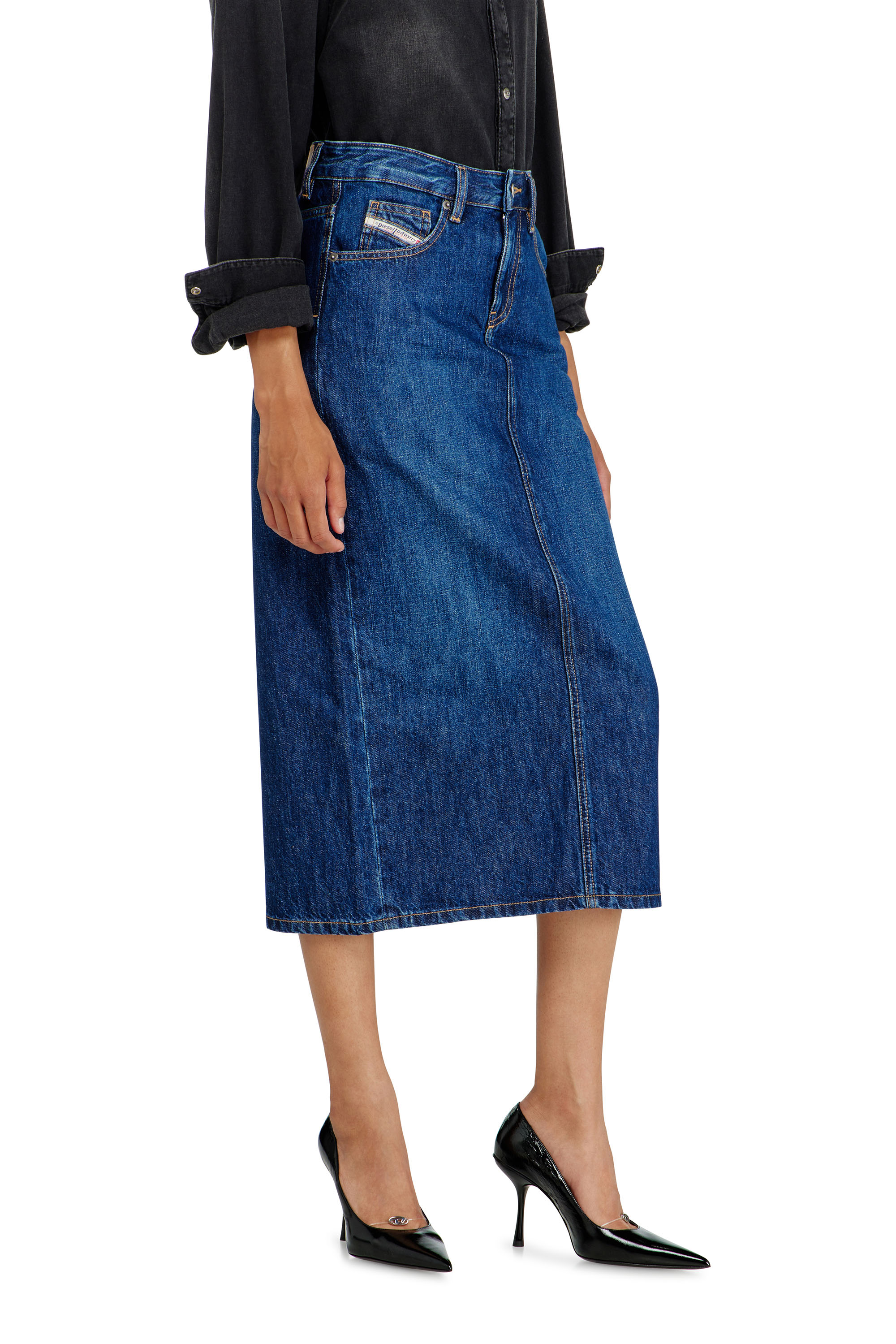 Diesel - DE-SKYE-D, Damen Denim-Midirock in Mittelblau - 4
