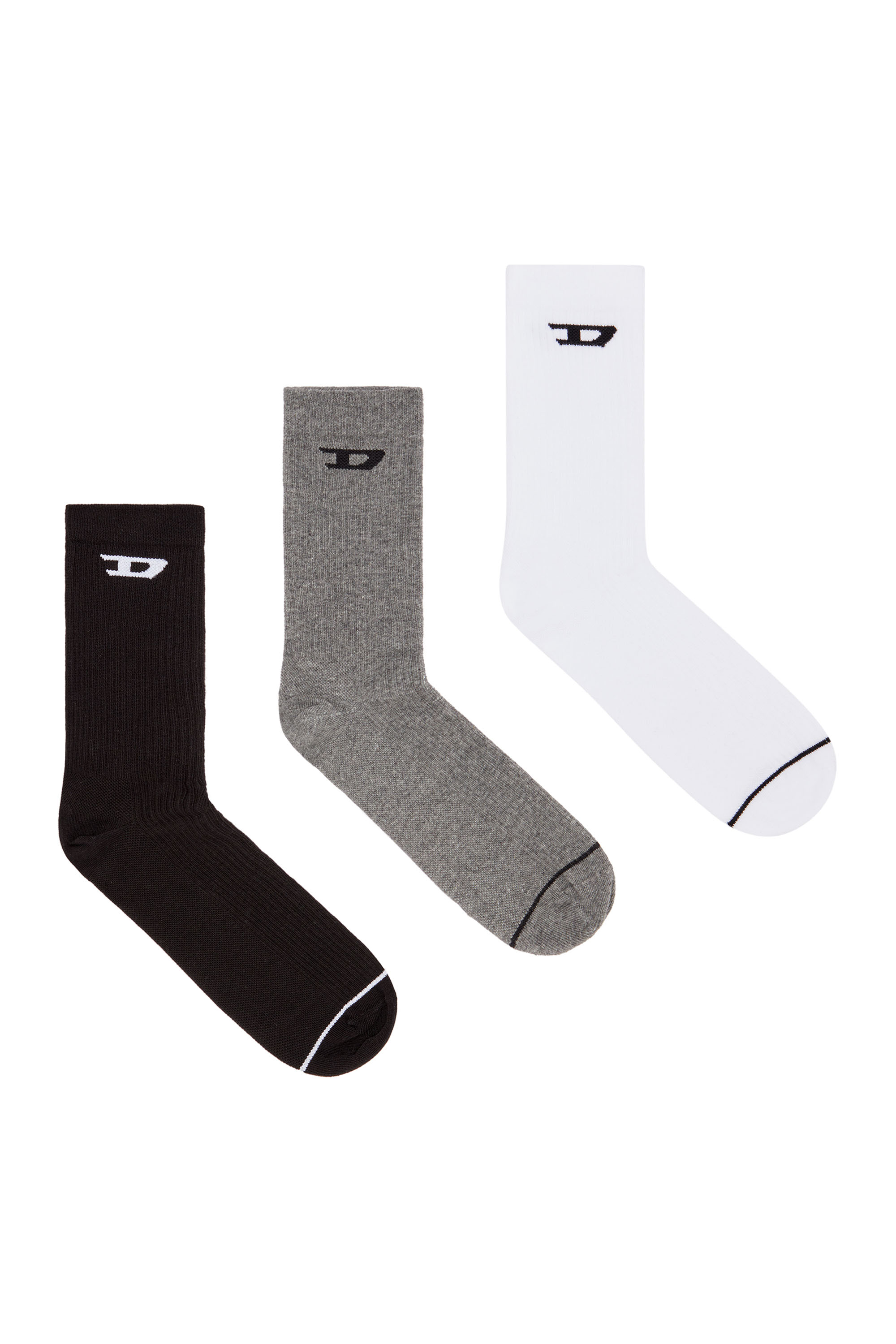 Diesel - SKM-D-CREW-LIGHT-SOCKS, Herren Rippsocken mit D-Logo im Dreierpack in Schwarz/Grau - 1