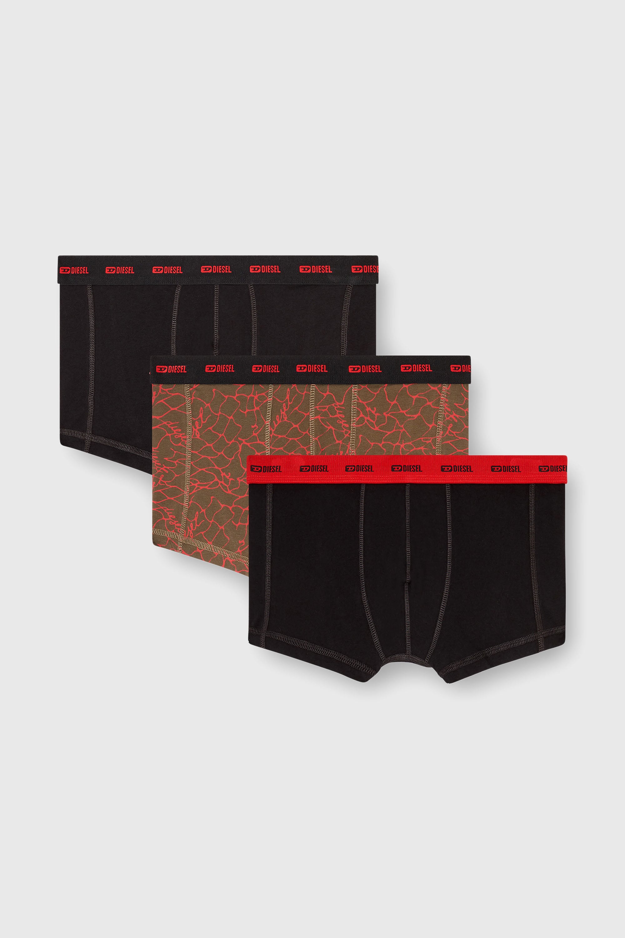 Diesel - DAMIEN-UTLT-3PACK, Herren Dreierpack Trunks mit grafischem Motiv in Schwarz/Braun - 1