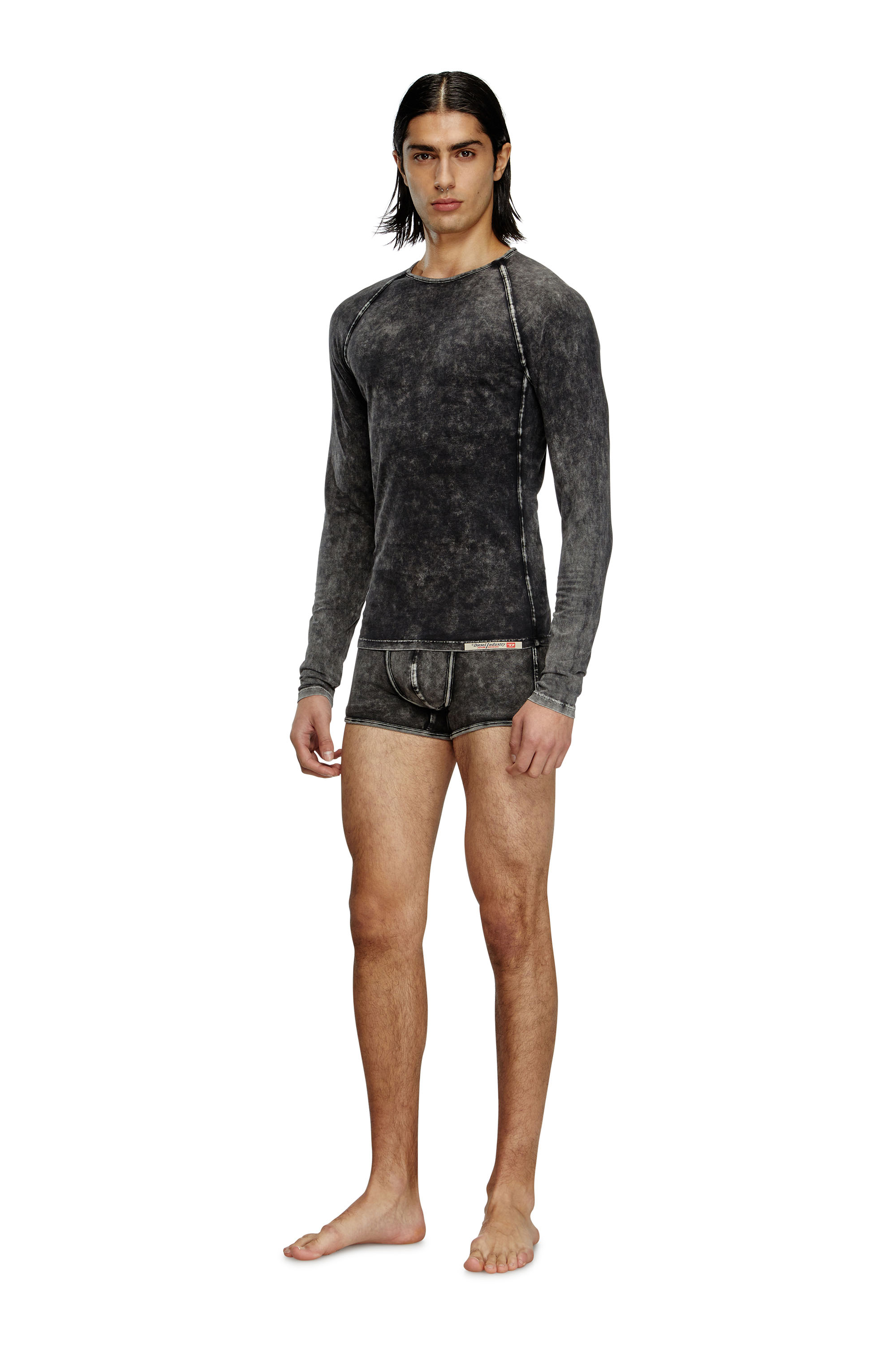 Diesel - EFREM-DNM, Herren Langarm-T-Shirt mit Denim-Effekt in Schwarz - 1