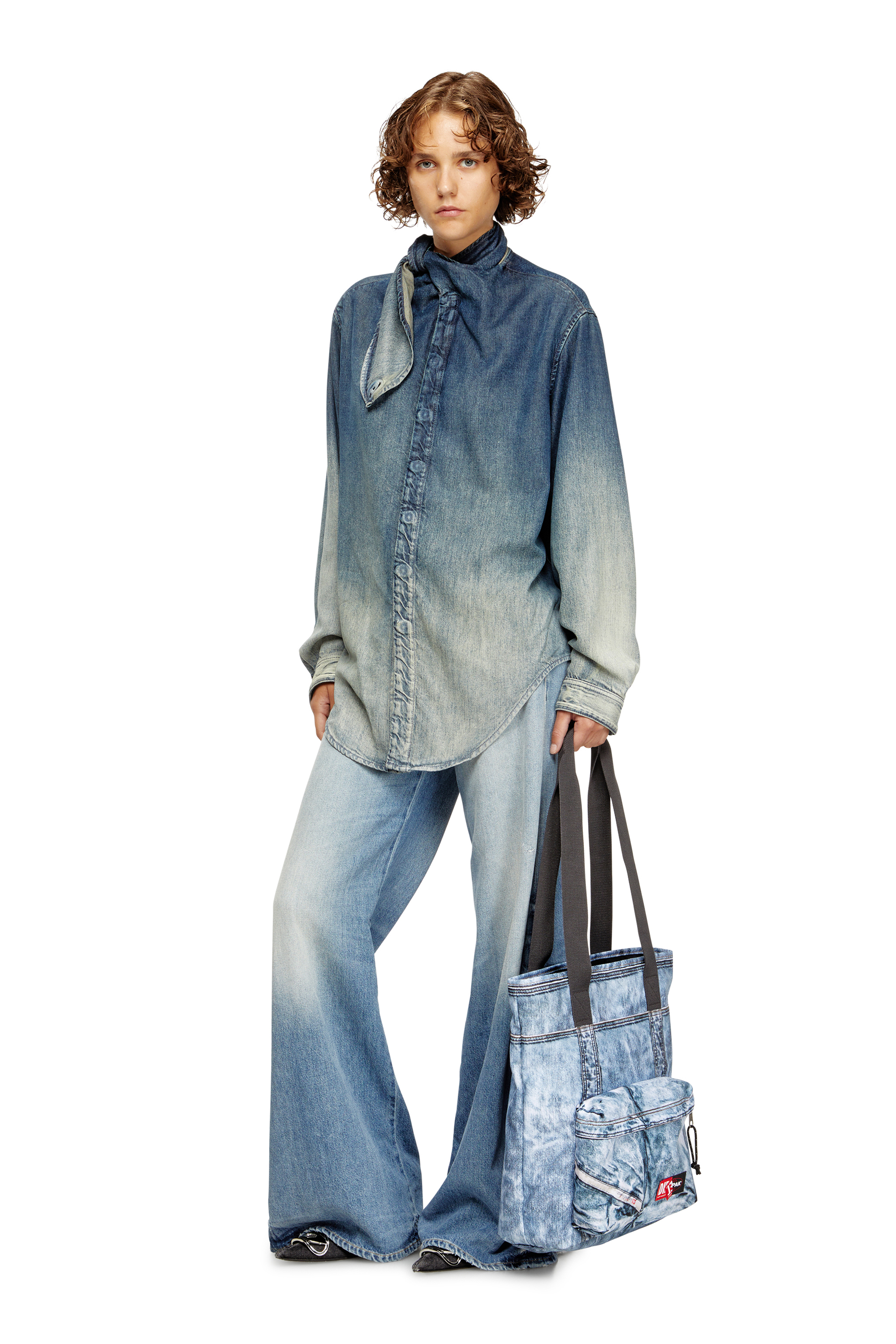 Diesel - DIESEL TOTE, Unisex Tragetasche aus Trompe l'&oelig;il-Denim in Blau - 1