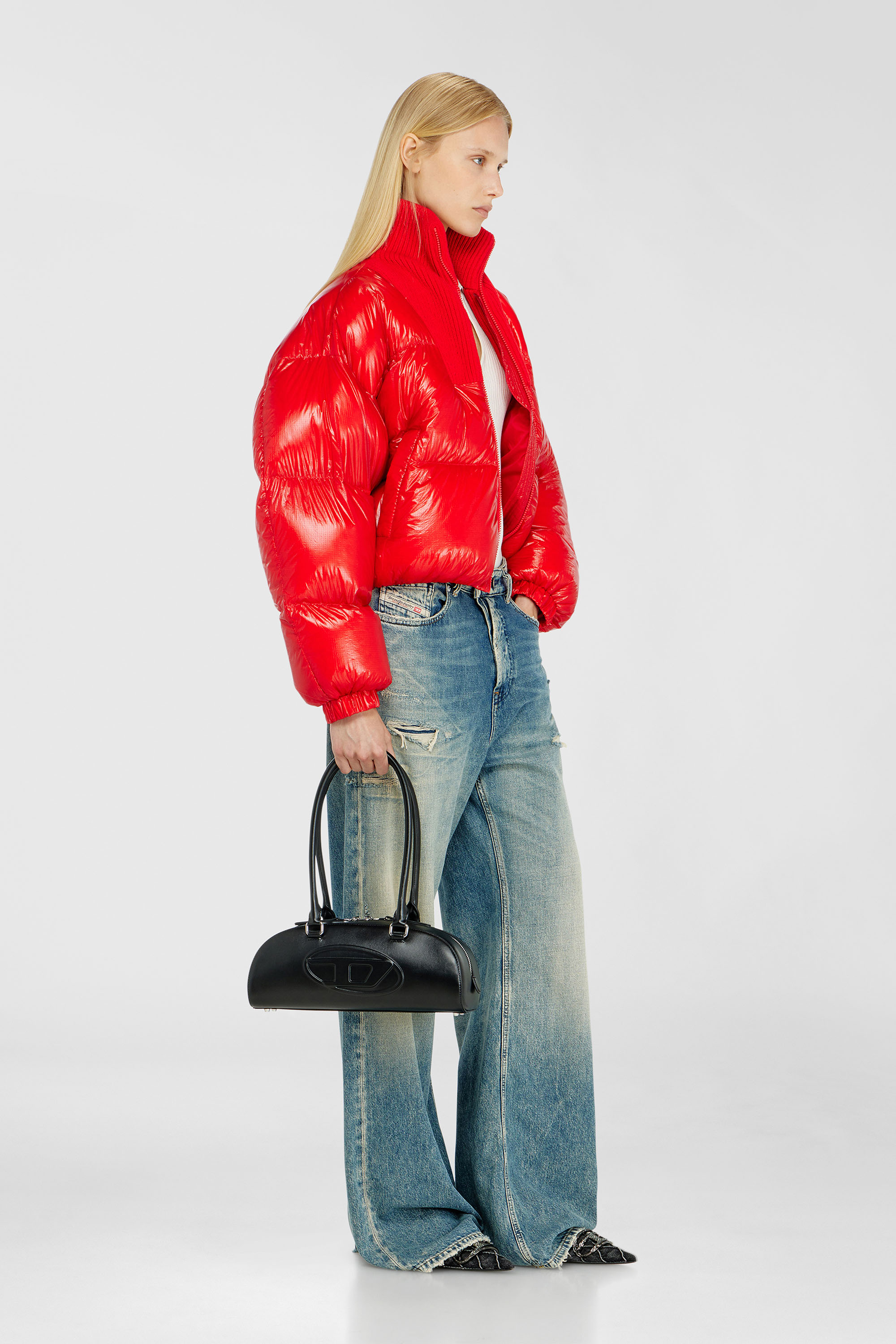 Diesel - W-ARRIOR, Damen Daunen-Steppjacke aus Ripstop mit Strickkragen in Rot - 1