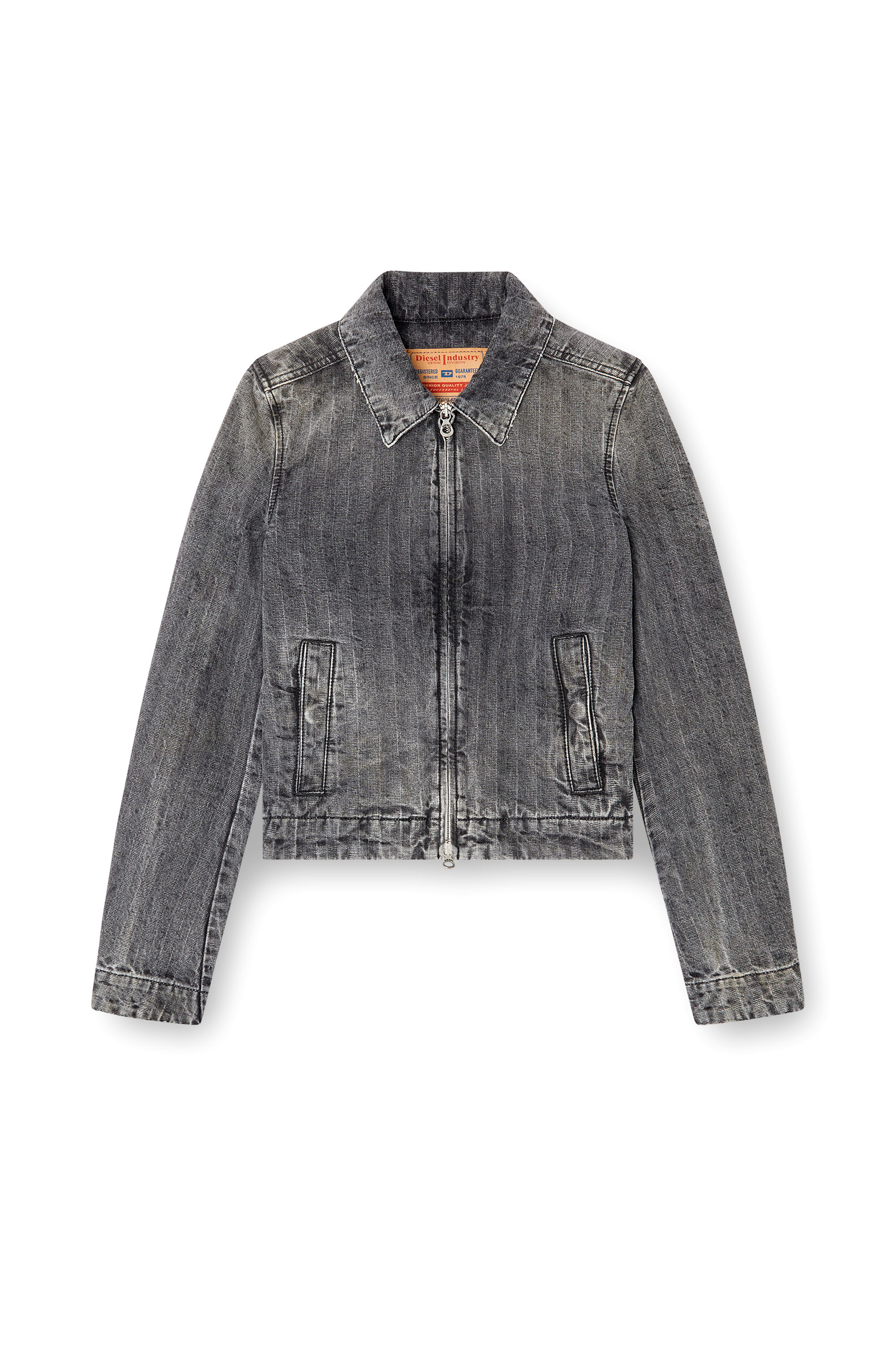 Diesel - DE-CORB, Damen Jacke aus Fischgrät-Denim in Hellgrau - 3