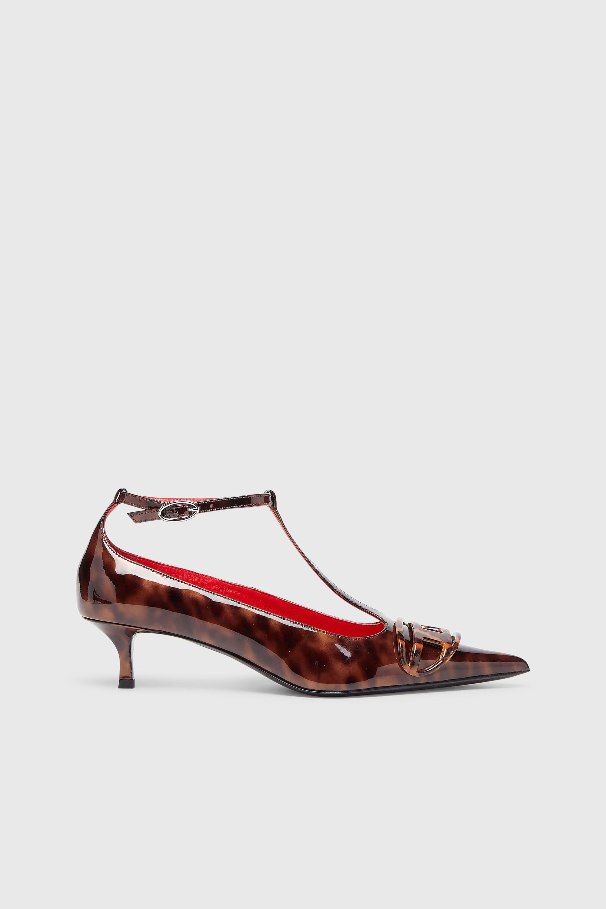 Diesel - D-VENUS KITTIE T-BAR, Damen D-Venus - Patent Leopard T-Bar Pumps in Braun - 1