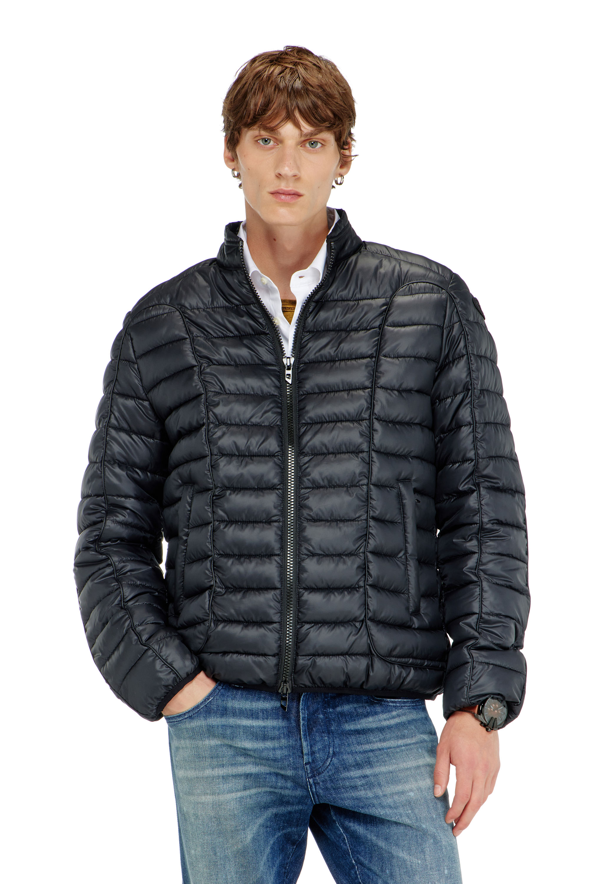 Diesel - W-PILOT-WRD, Herren Biker-inspirierte Steppjacke mit tonalen Paspeln in Schwarz - 1