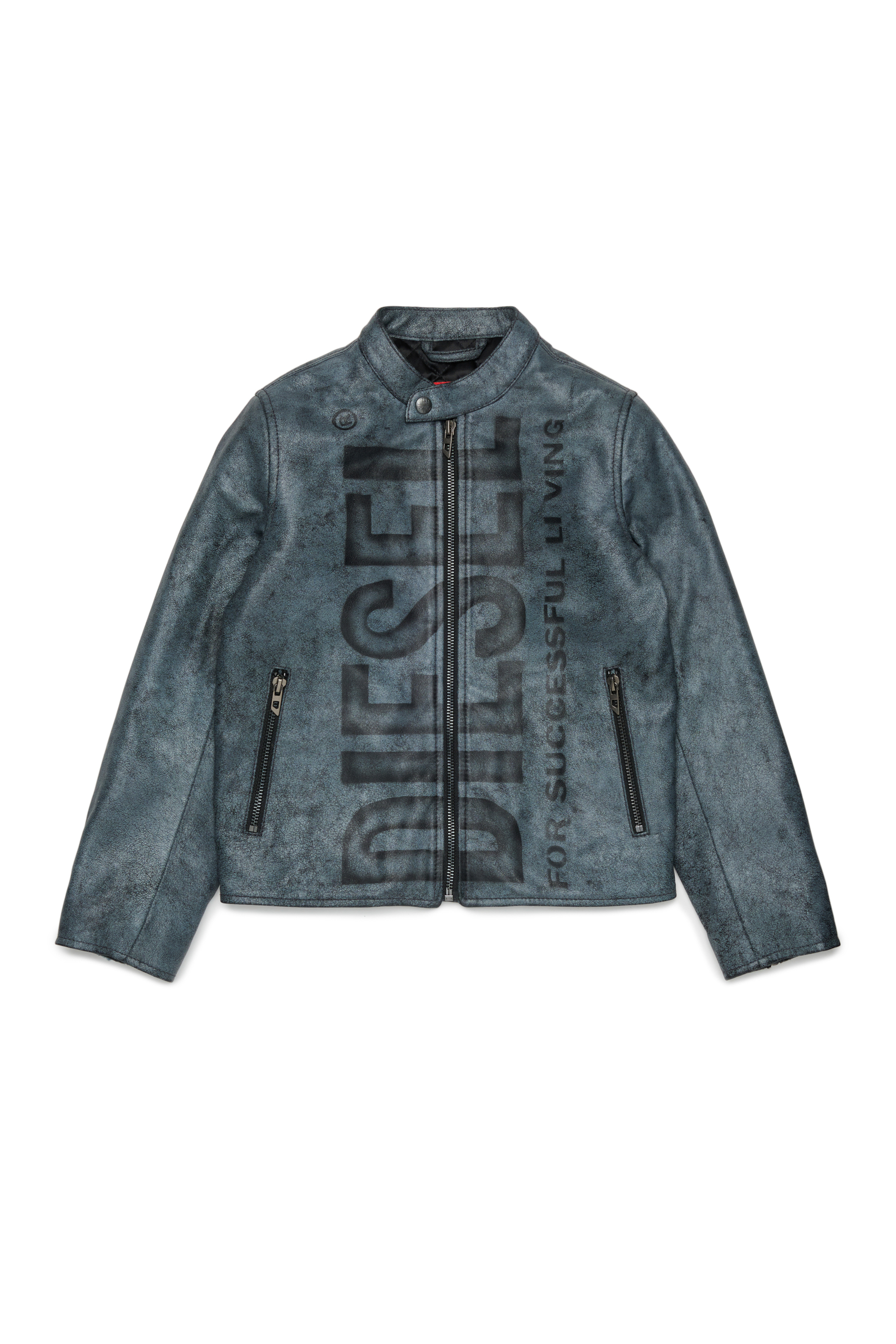 Diesel - JLEVERT, Herren Leder-bikerjacke mit maxi-logo in Schwarz - 1