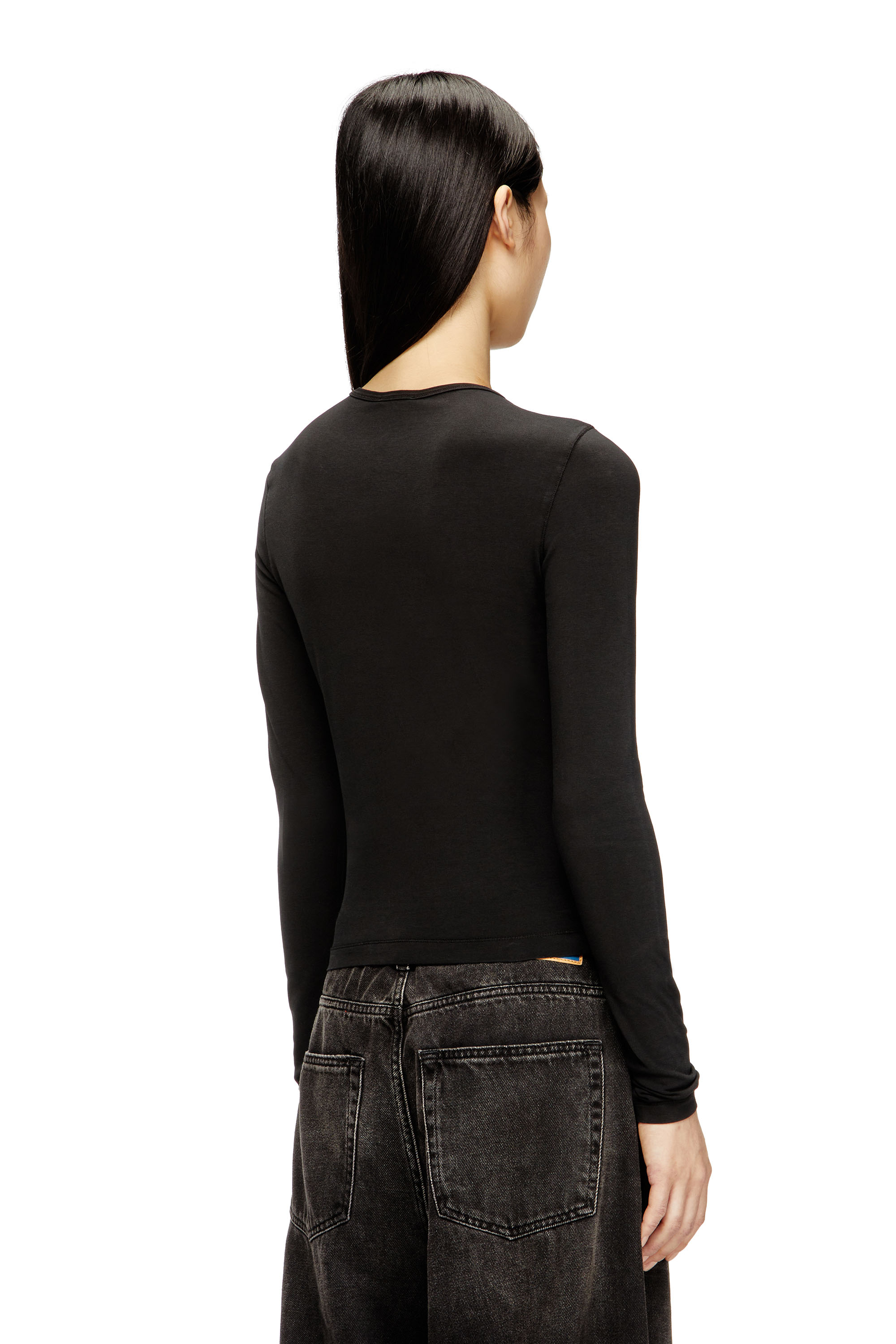 Diesel - T-UNCUTIESLONG-LS-OD, Damen Baumwollpullover mit Oval-D-Logo in Schwarz - 4