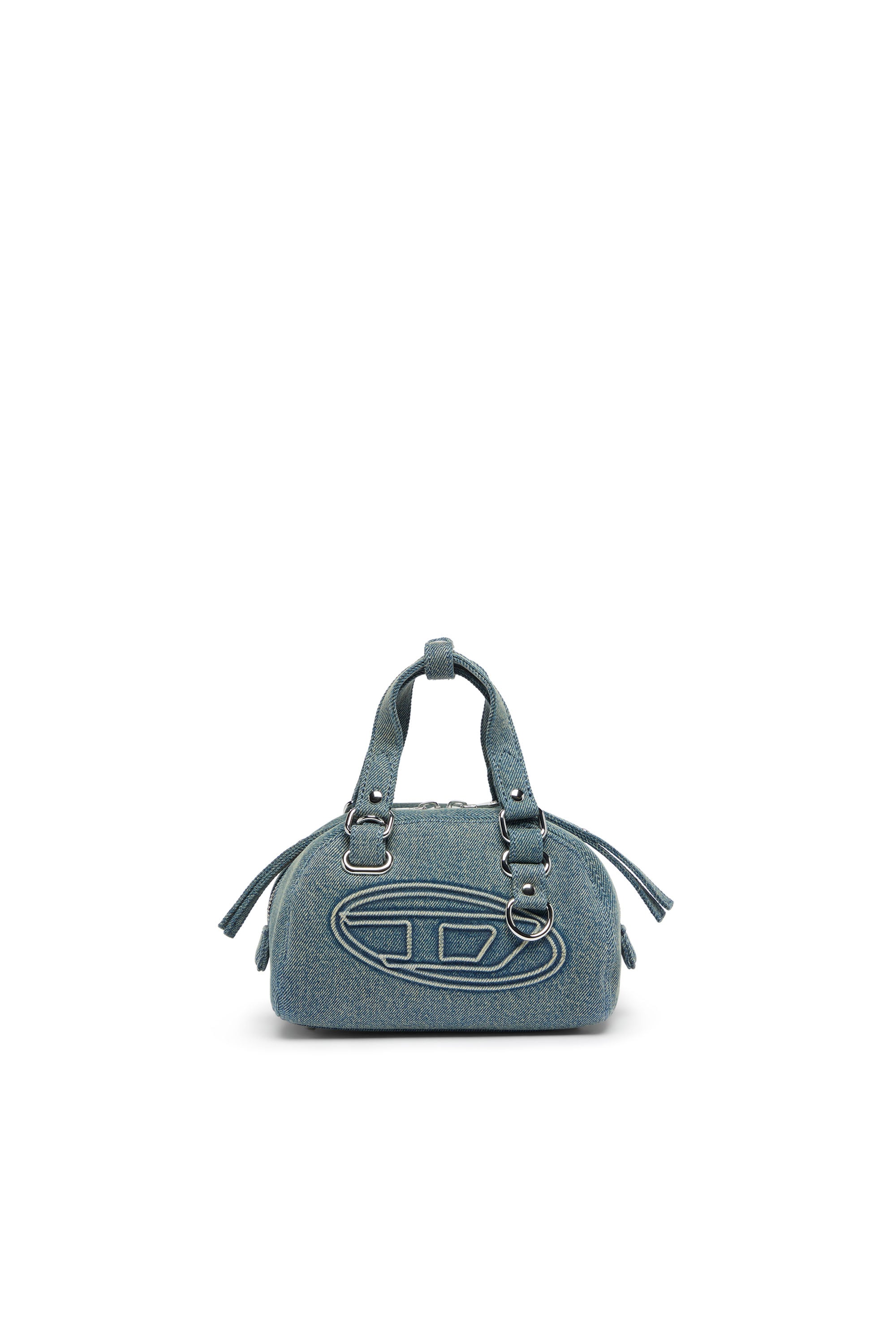 Diesel - 1DR DOME SOFT CROSSBODY, Unisex 1DR Dome-Kleine-Bowlingtasche aus Denim mit Oval D Logo in Hellblau - 1