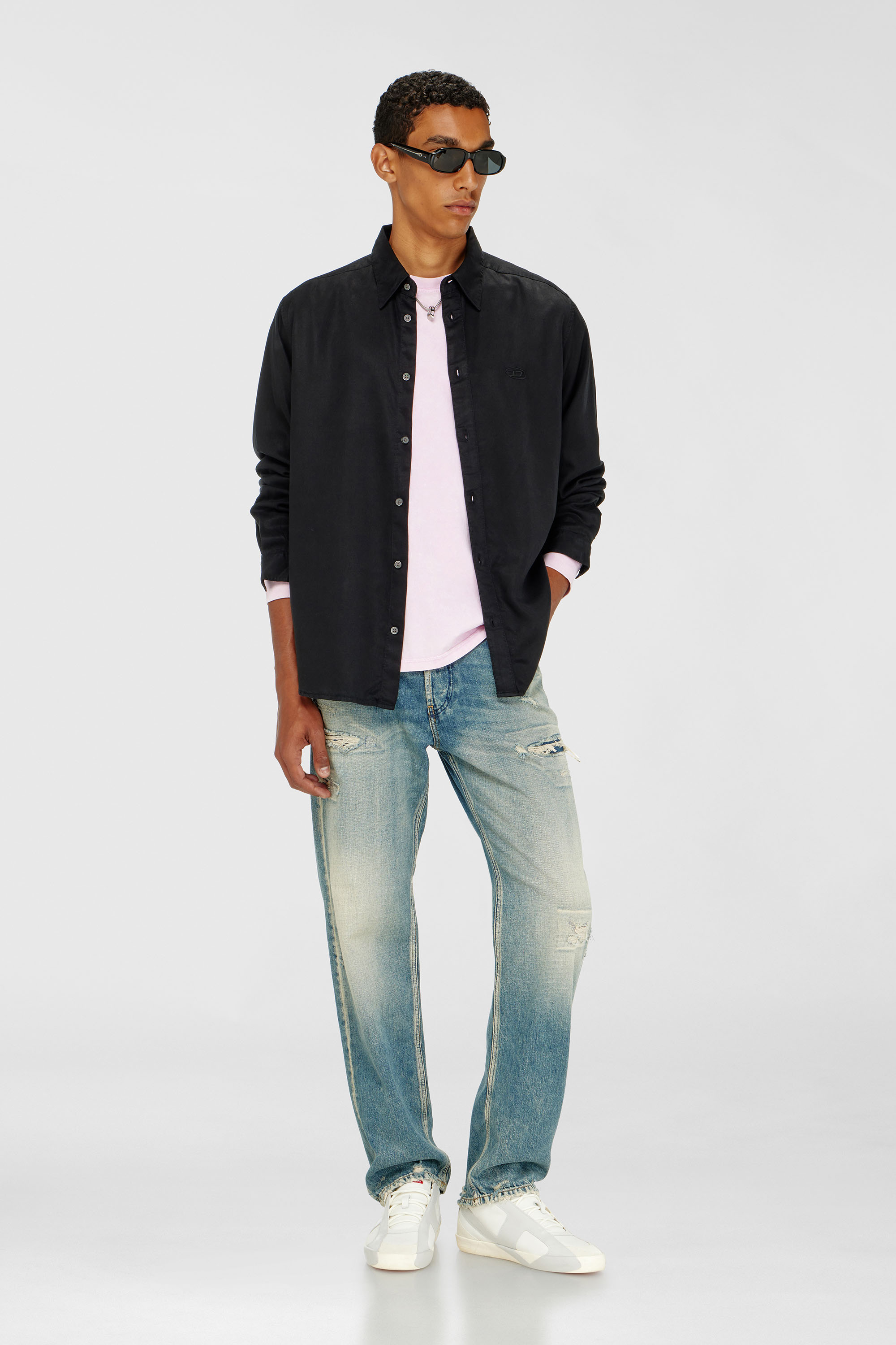 Diesel - S-SIMPLY-C, Man's Fluid shirt with logo embroidery in Black - 2