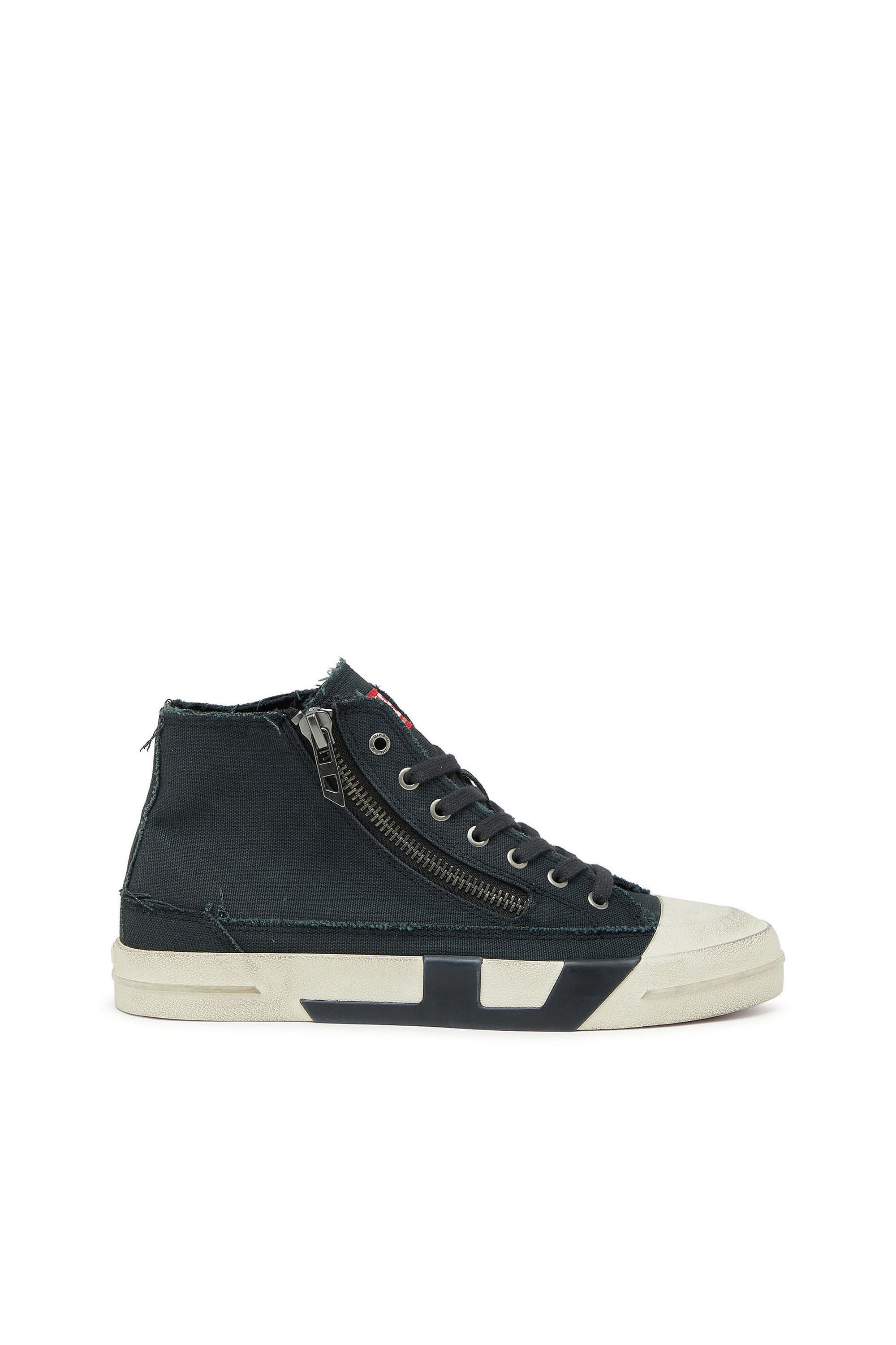 Diesel - S-D-VERSE ZIP MID II, Herren S-D-Verse - Sneakers aus ausgefranstem Canvas mit D Logo in Schwarz - 1