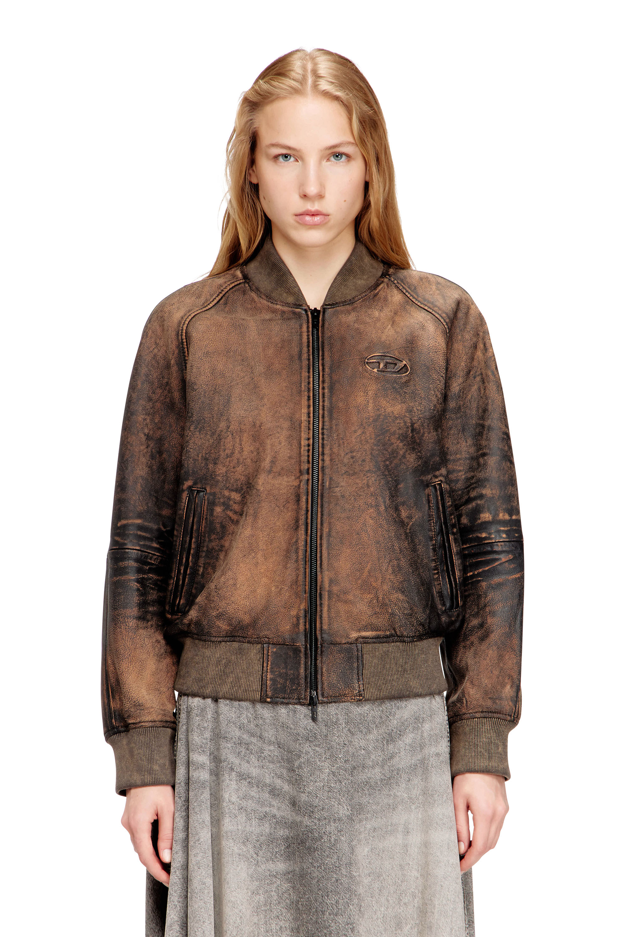 Diesel - L-COBB-FEM, Damen Bomberjacke aus distressed Leder in null - 1