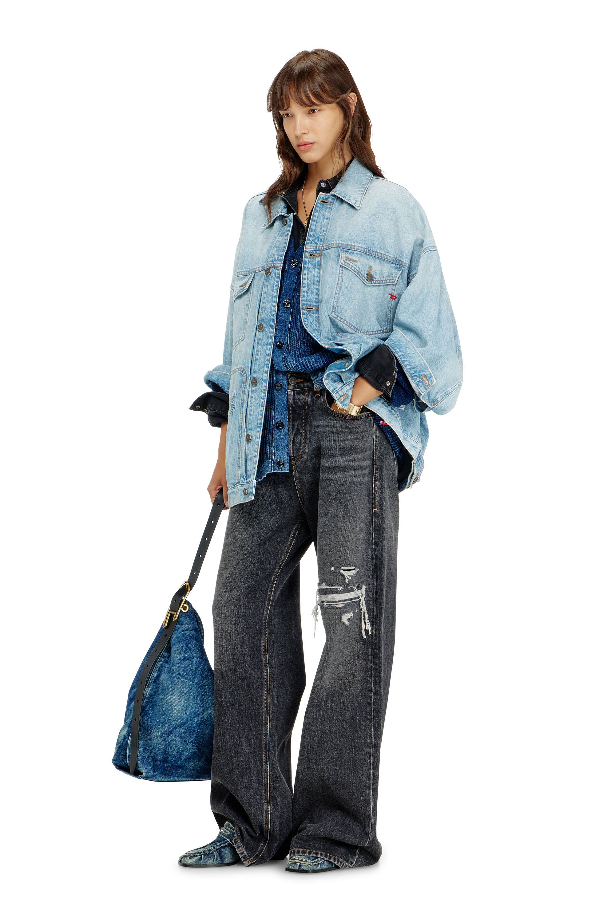 Diesel - DE-LIN, Damen Oversized denim-arbeitsjacke in Hellblau - 2