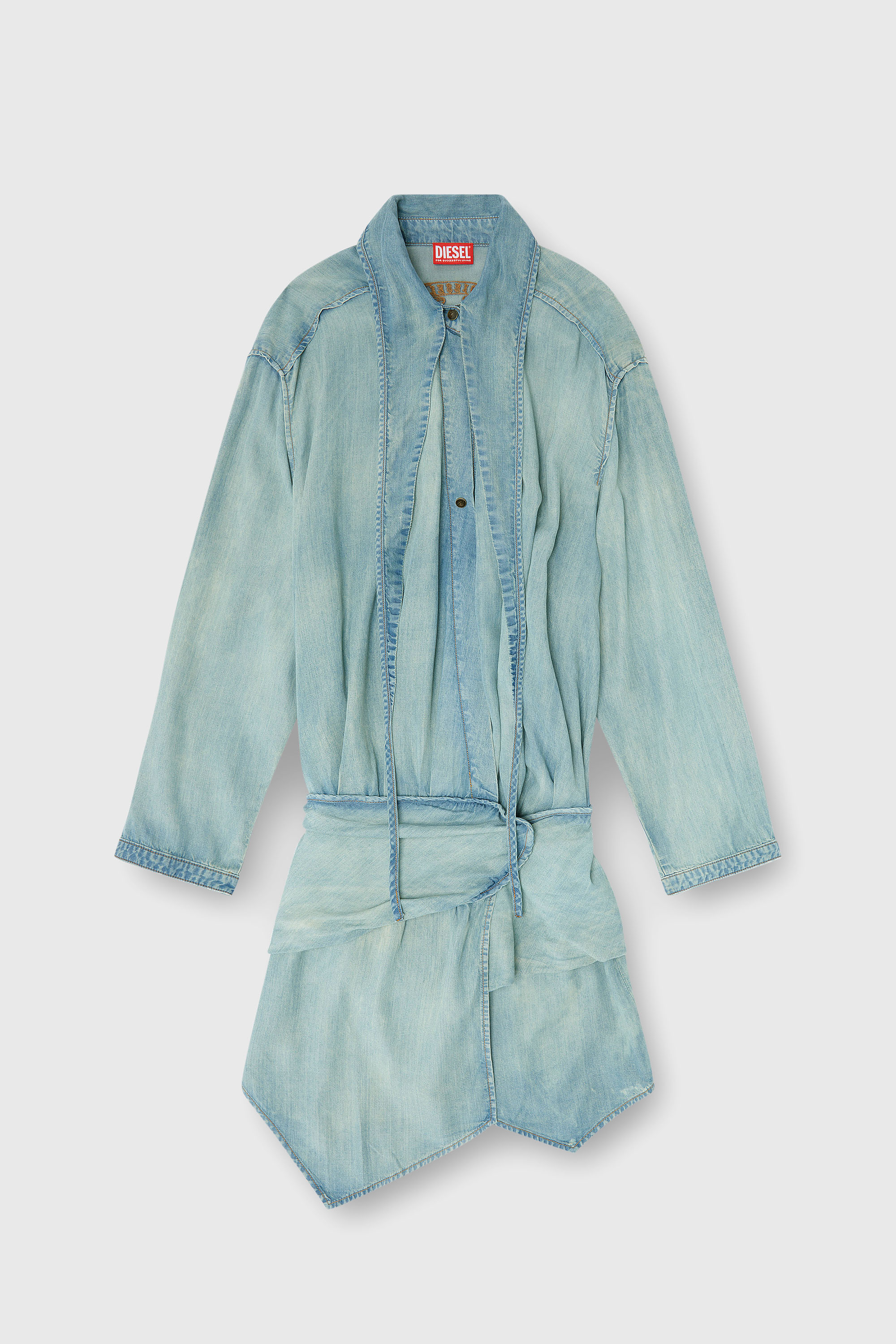 Diesel - DE-TILORA-S, Damen Oversized draped denim Hemdkleid in Hellblau - 1