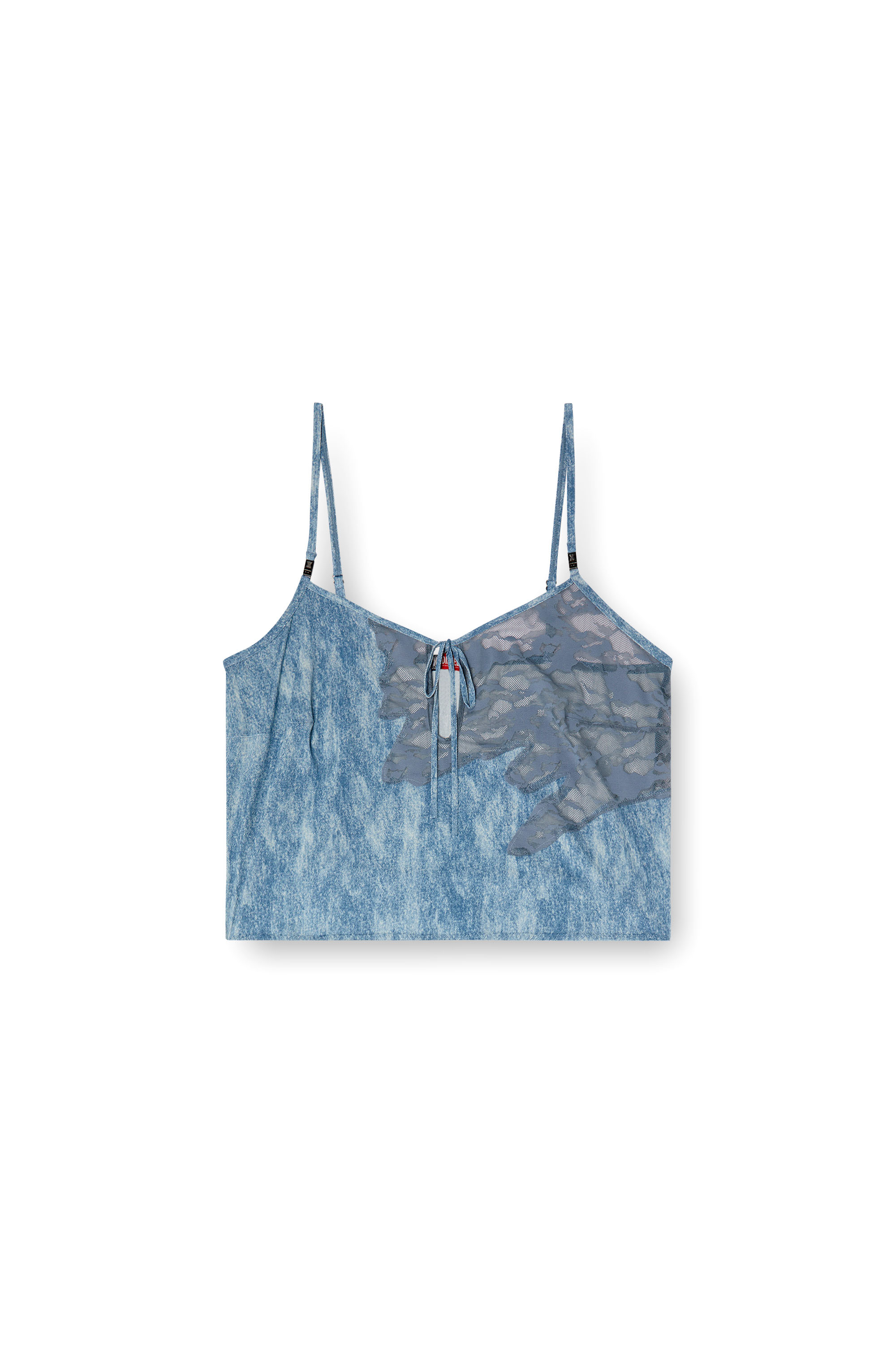 Diesel - C-LACE-SLEEP-CAMI, Damen Schlaf-Camisole aus Mikrofaser und Camouflage-Spitze in Hellblau - 5