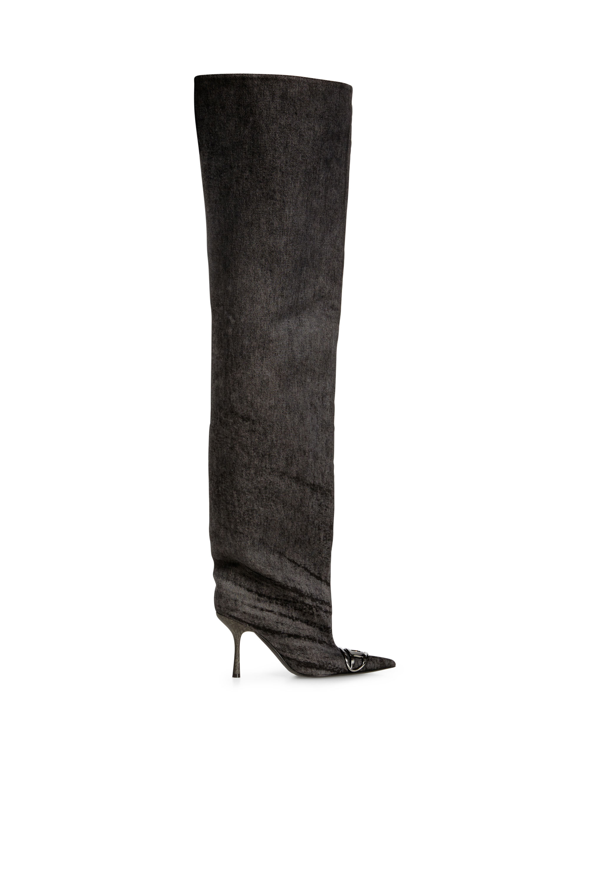 Diesel - D-VENUS 90 OTK BOOT, Damen Overknees-Stiefel aus beschichtetem Denim in Schwarz - 1