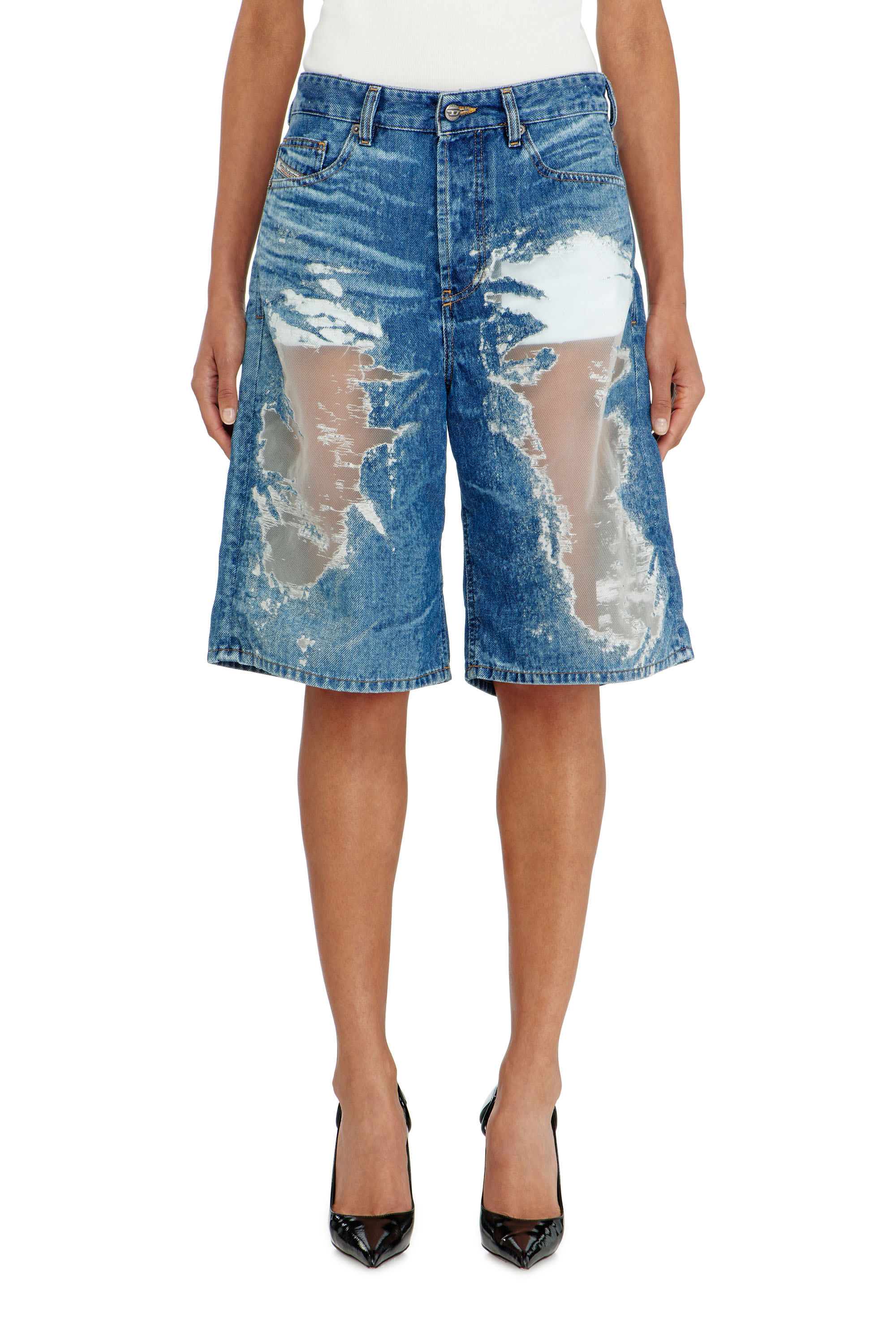 Diesel - PR-DE-SIRE-SHORT, Unisex Shorts aus devor&eacute;-denim in Mittelblau - 1