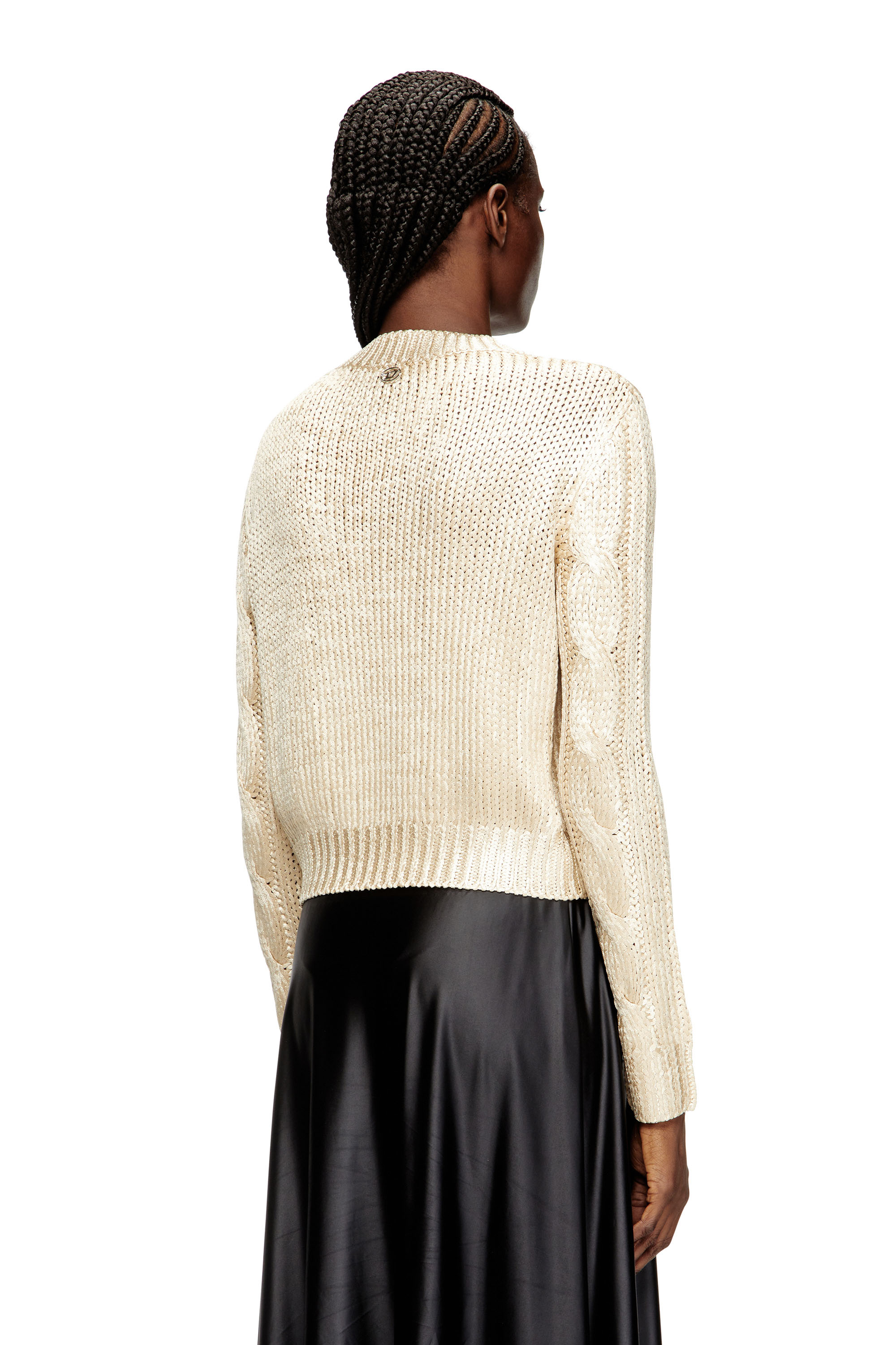Diesel - M-MICCHA, Damen Pullover mit Zopf-Muster und Glanzeffekt in Beige - 4