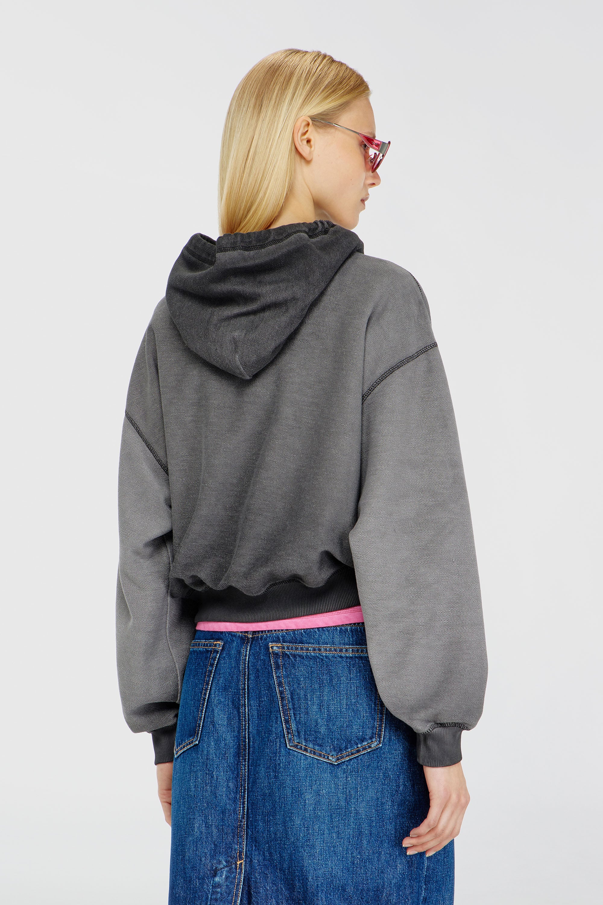 Diesel - F-SUNNY-HOOD, Damen Hoodie mit d&eacute;vor&eacute;-Print in Grau - 4