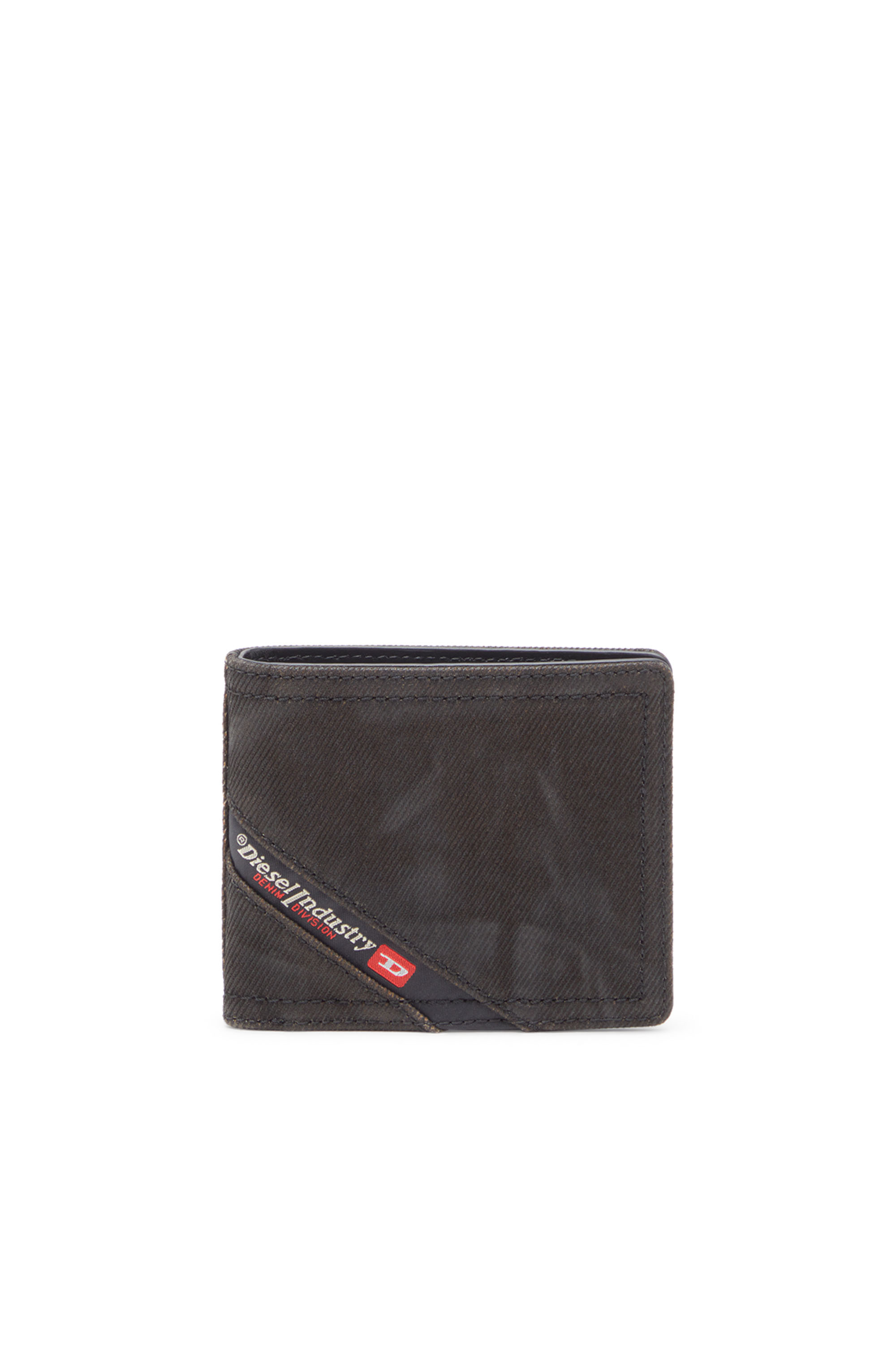 Diesel - MULTI-PKTS BI FOLD COIN S 3D, Herren Bifold-Portemonnaie aus beschichtetem beflocktem Denim in Schwarz - 1