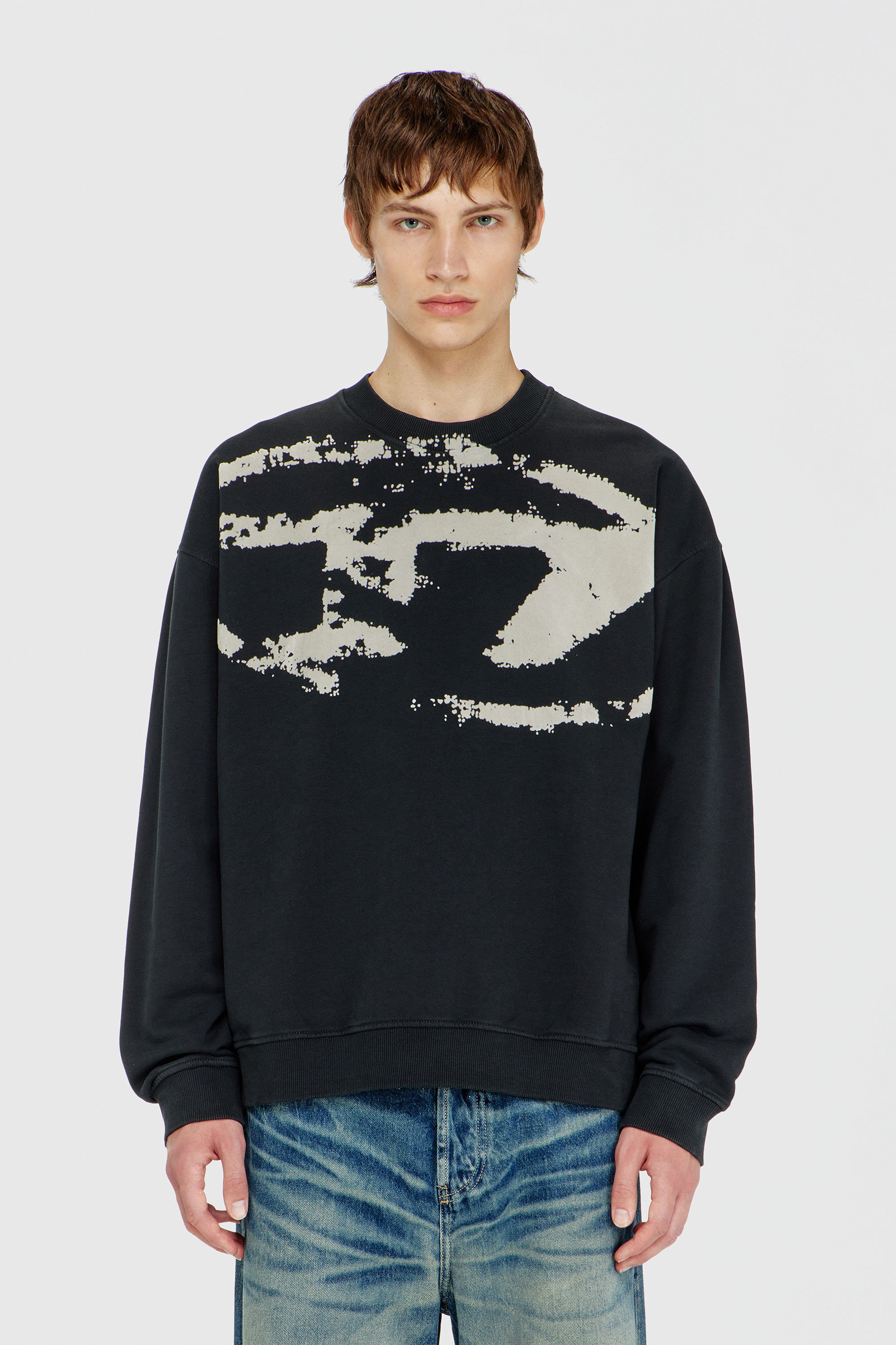 Diesel - S-BOXT-N5, Herren Baumwoll-Sweatshirt mit geflocktem Oval D in Schwarz - 5