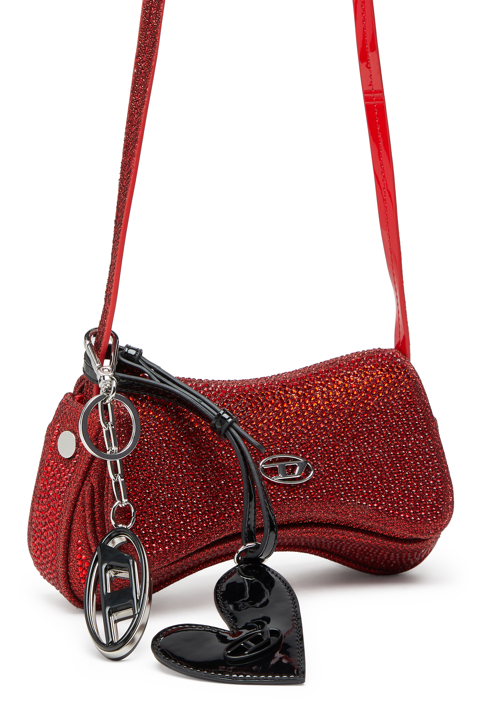 Diesel - PLAY CROSSBODY XS, Damen Play-Mini Crossbody-Tasche mit Kristall in Rot - 2