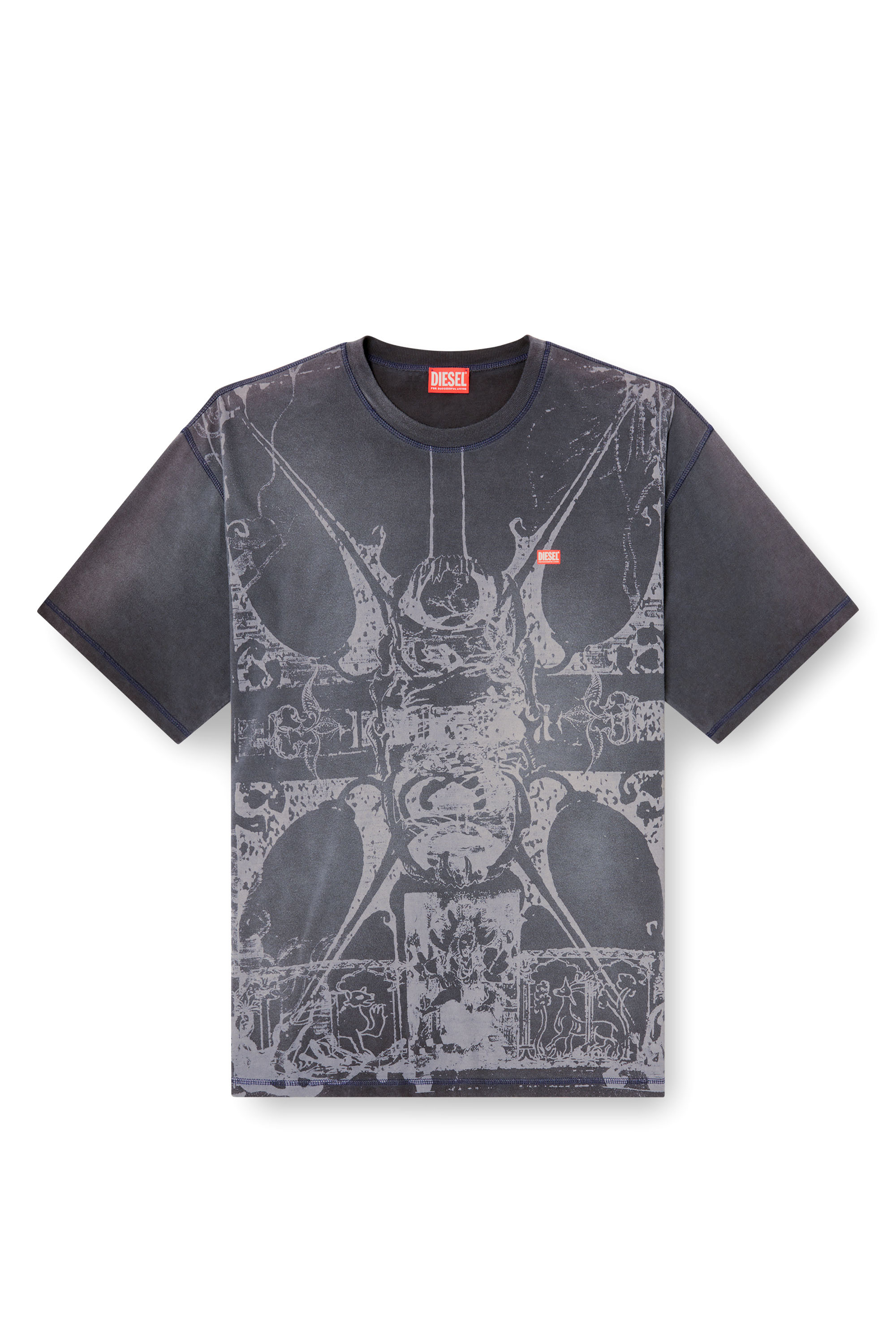 Diesel - T-BOXT-T13, Herren T-Shirt mit tonalem mittelalterlichem Print in Schwarz - 3