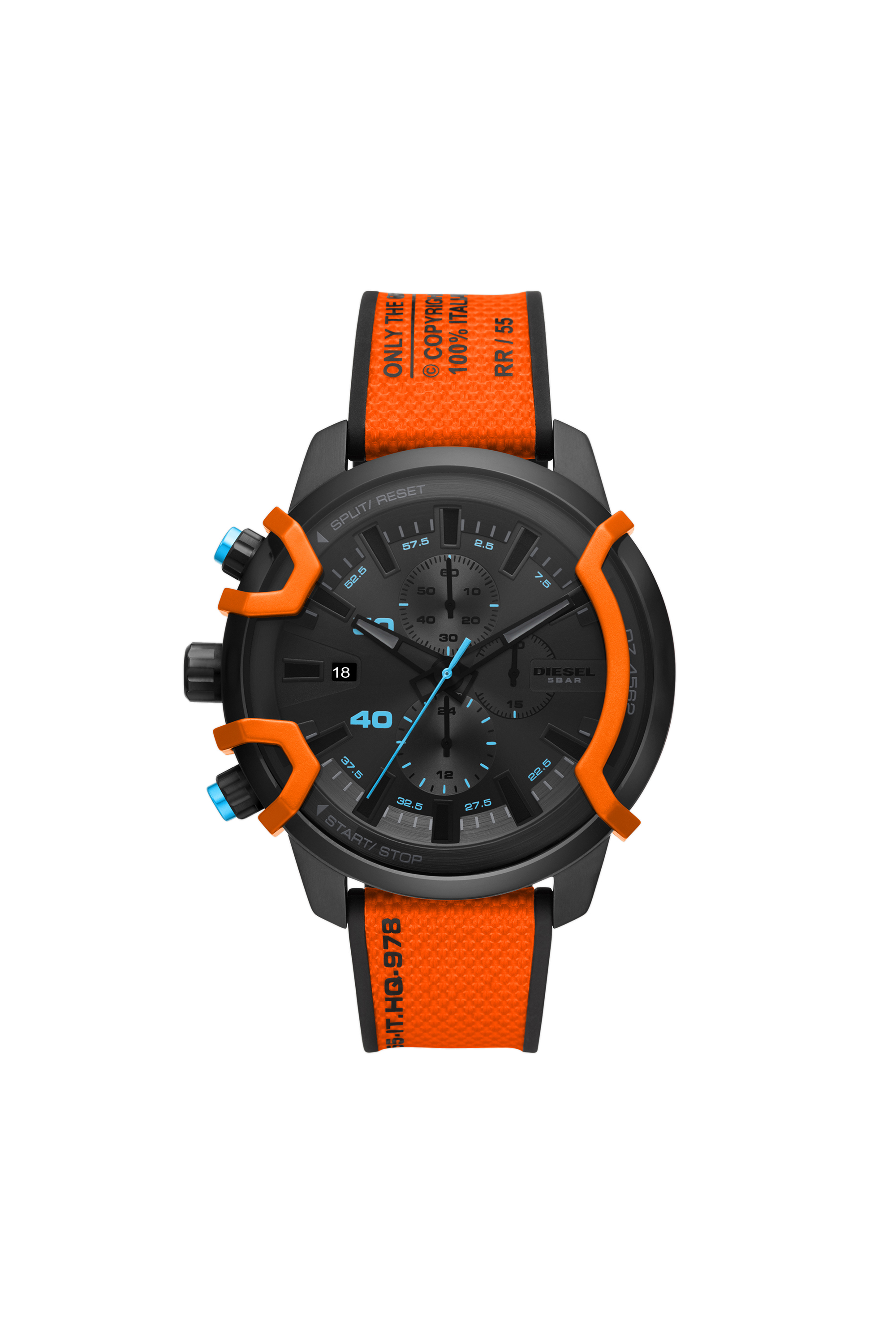 Diesel - DZ4562, Herren Griffed-Armbanduhr mit Chronographen-Uhrwerk und orangefarbenem Canvasarmband in Orange - 1