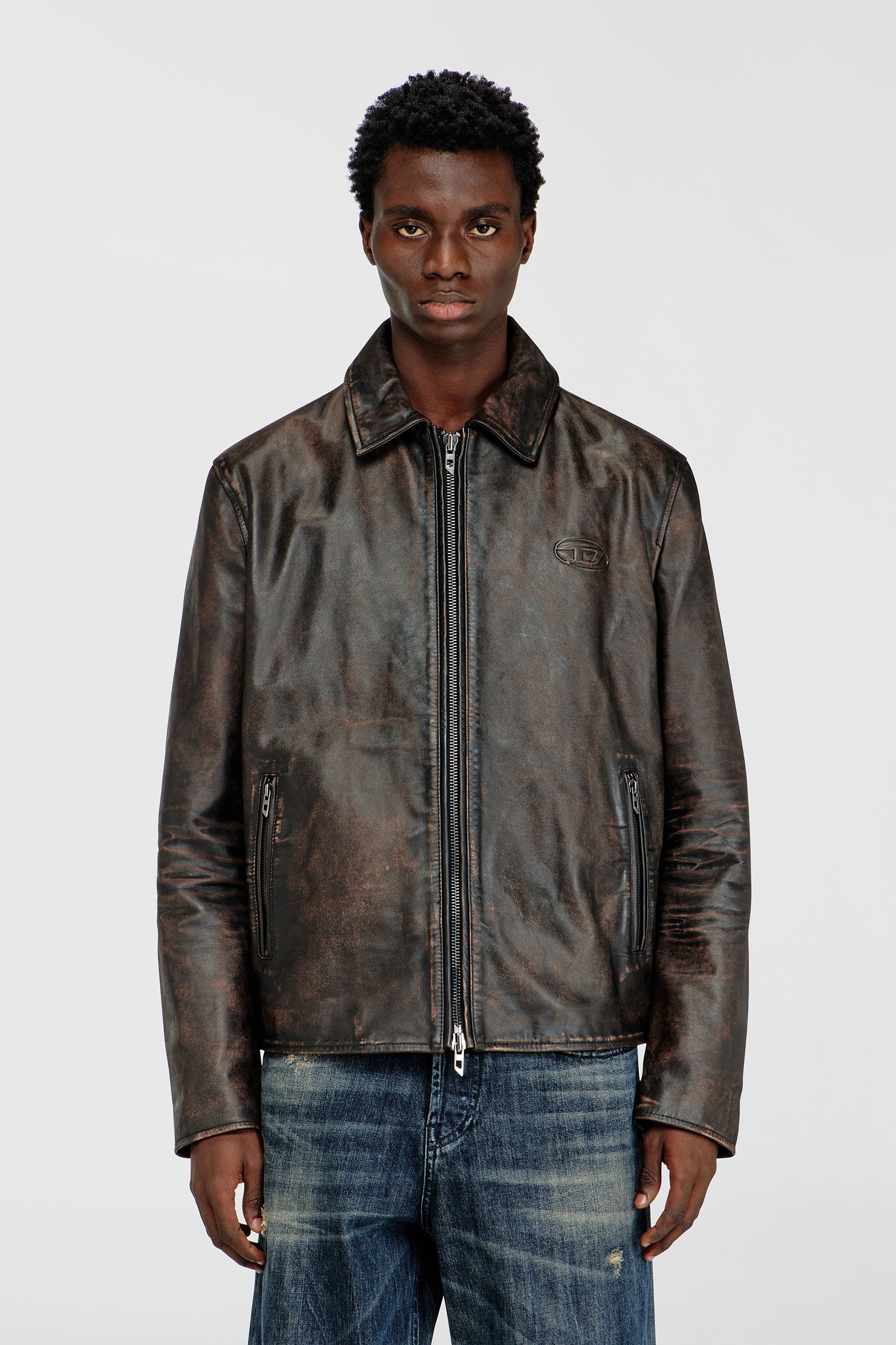 Diesel - L-AMAR-WRD, Herren Coachjacke aus behandeltem Leder in Braun - 1