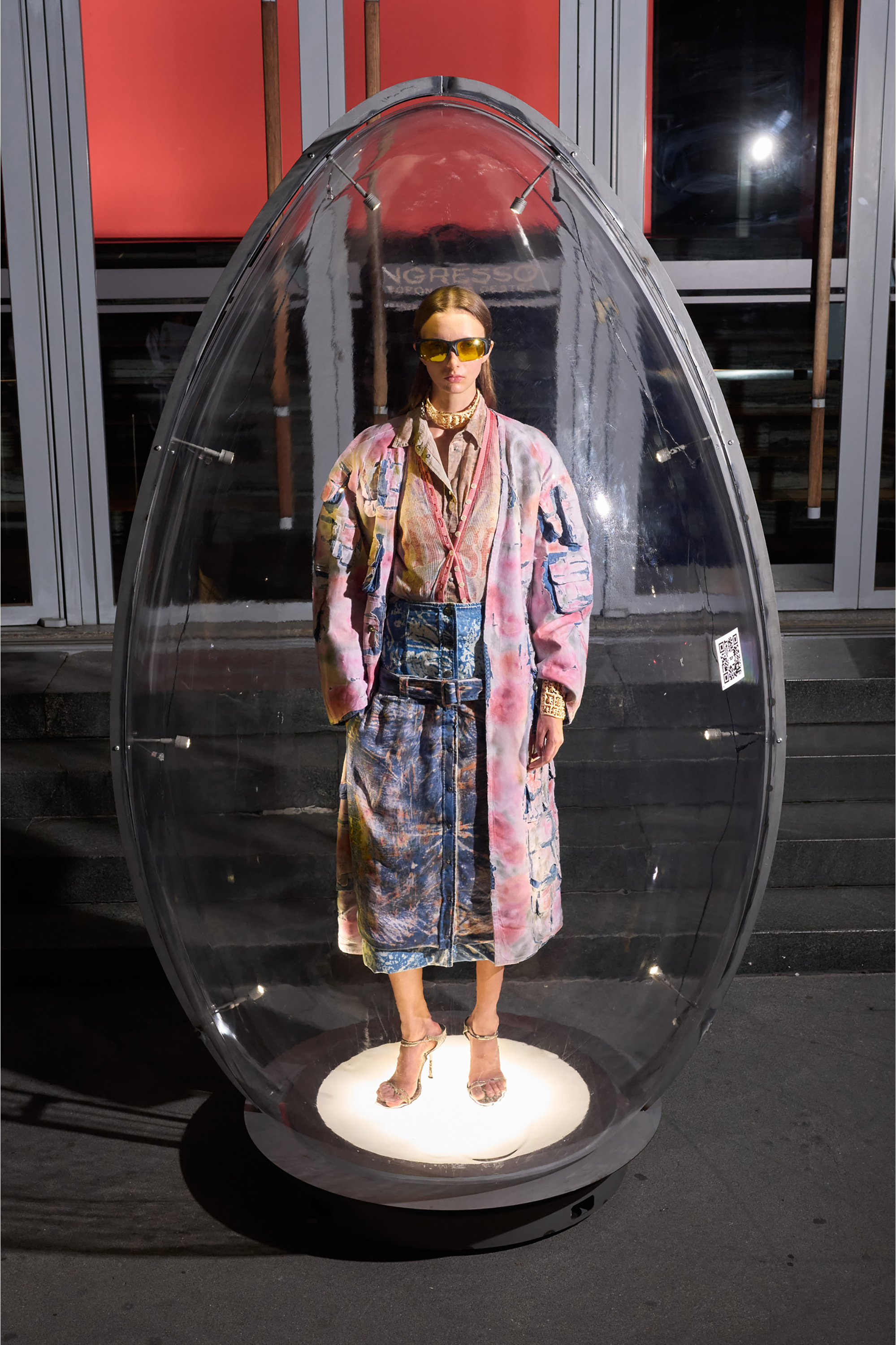 Diesel - DE-SELDOR-FSI, Damen Jeansmantel mit abnehmbaren karierten Jersey-Eins&auml;tzen in Blau/Rosa - 4