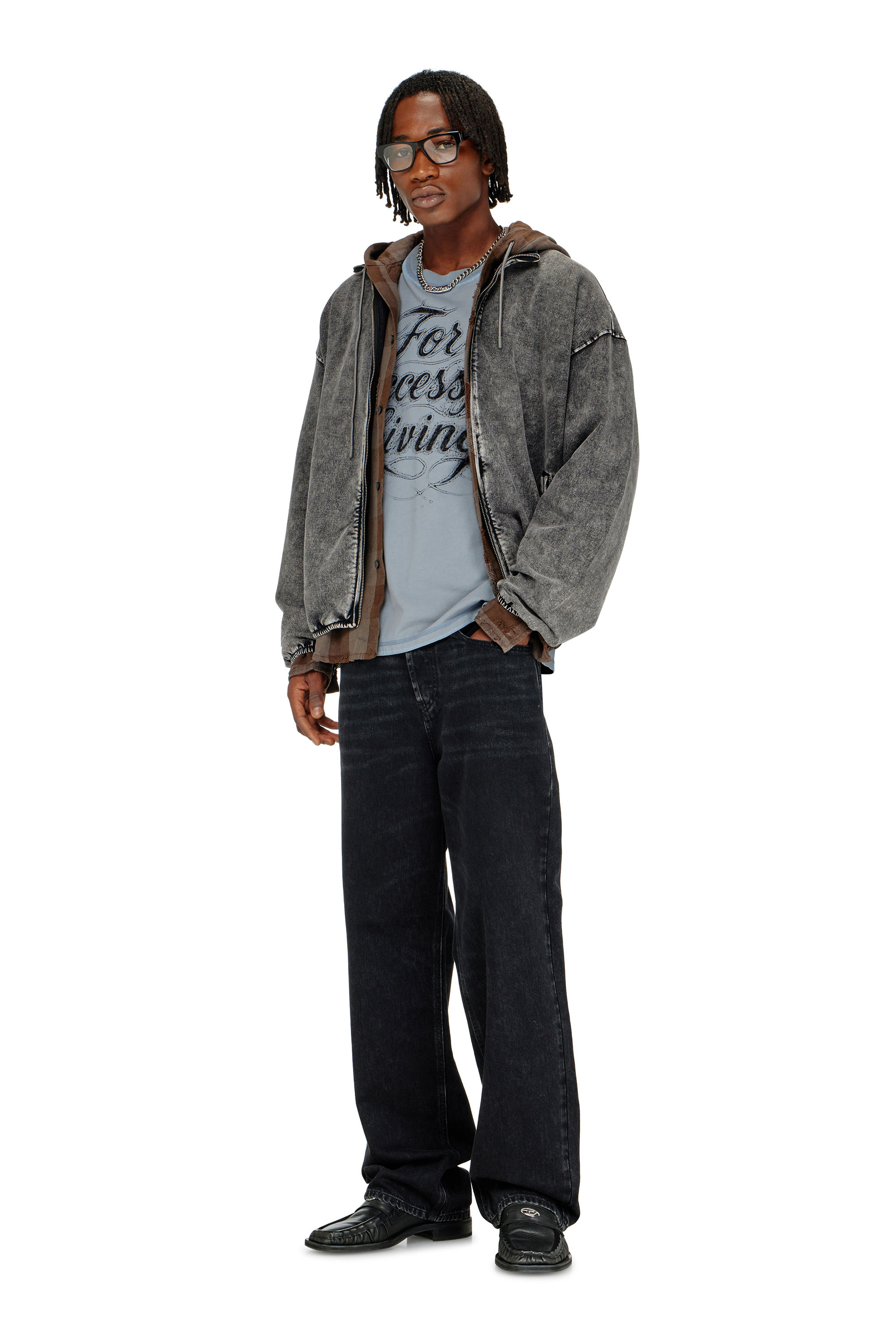 Diesel - S-CORSY, Herren Sweatjacke mit Denim-Effekt in Grau - 2