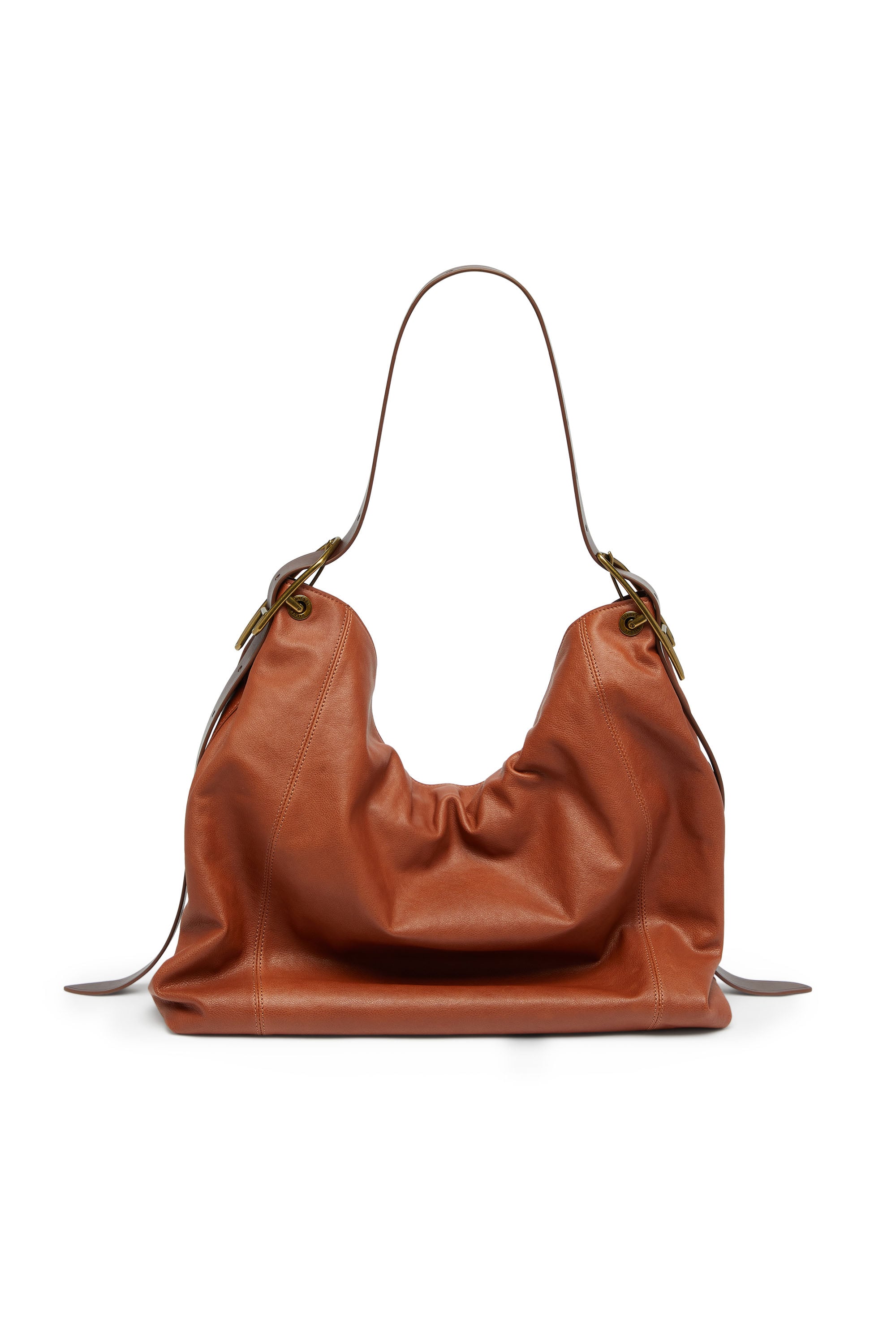 Diesel - D-LINE HOBO L, Damen D-Line-Hobo-Tasche aus gl&auml;nzendem, geknittertem Leder in Braun - 2