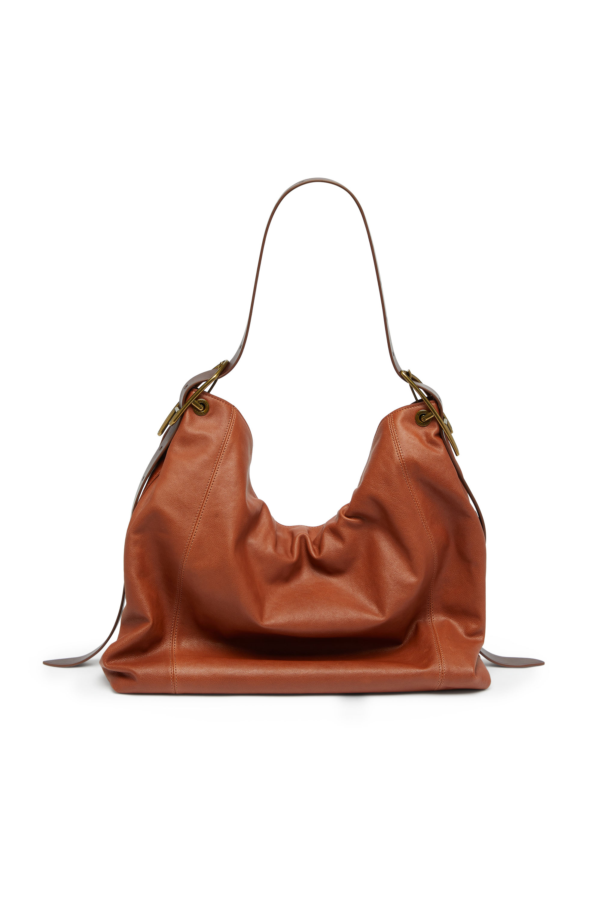 Diesel - D-LINE HOBO L, Damen D-Line-Hobo-Tasche aus gl&auml;nzendem, geknittertem Leder in Braun - 2