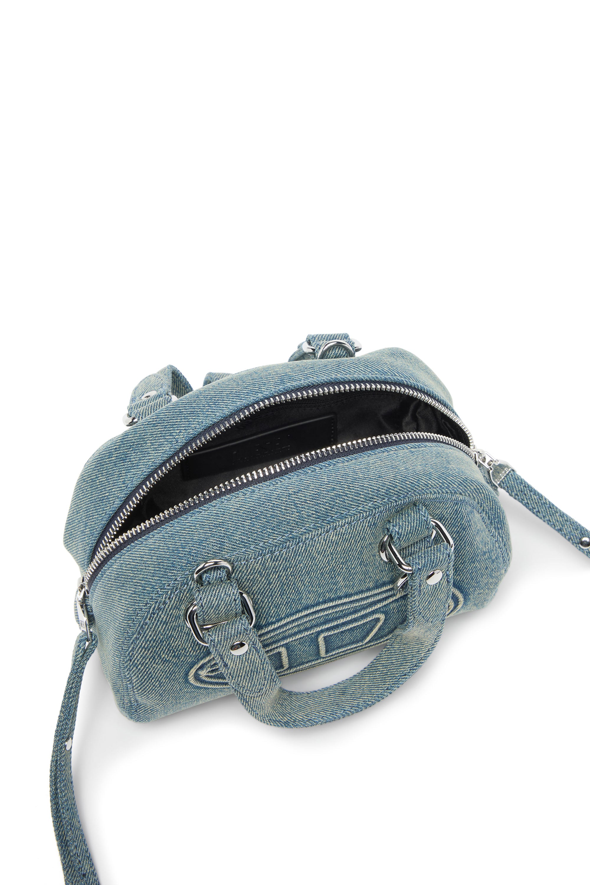 Diesel - 1DR DOME SOFT CROSSBODY, Unisex 1DR Dome-Kleine-Bowlingtasche aus Denim mit Oval D Logo in Hellblau - 3