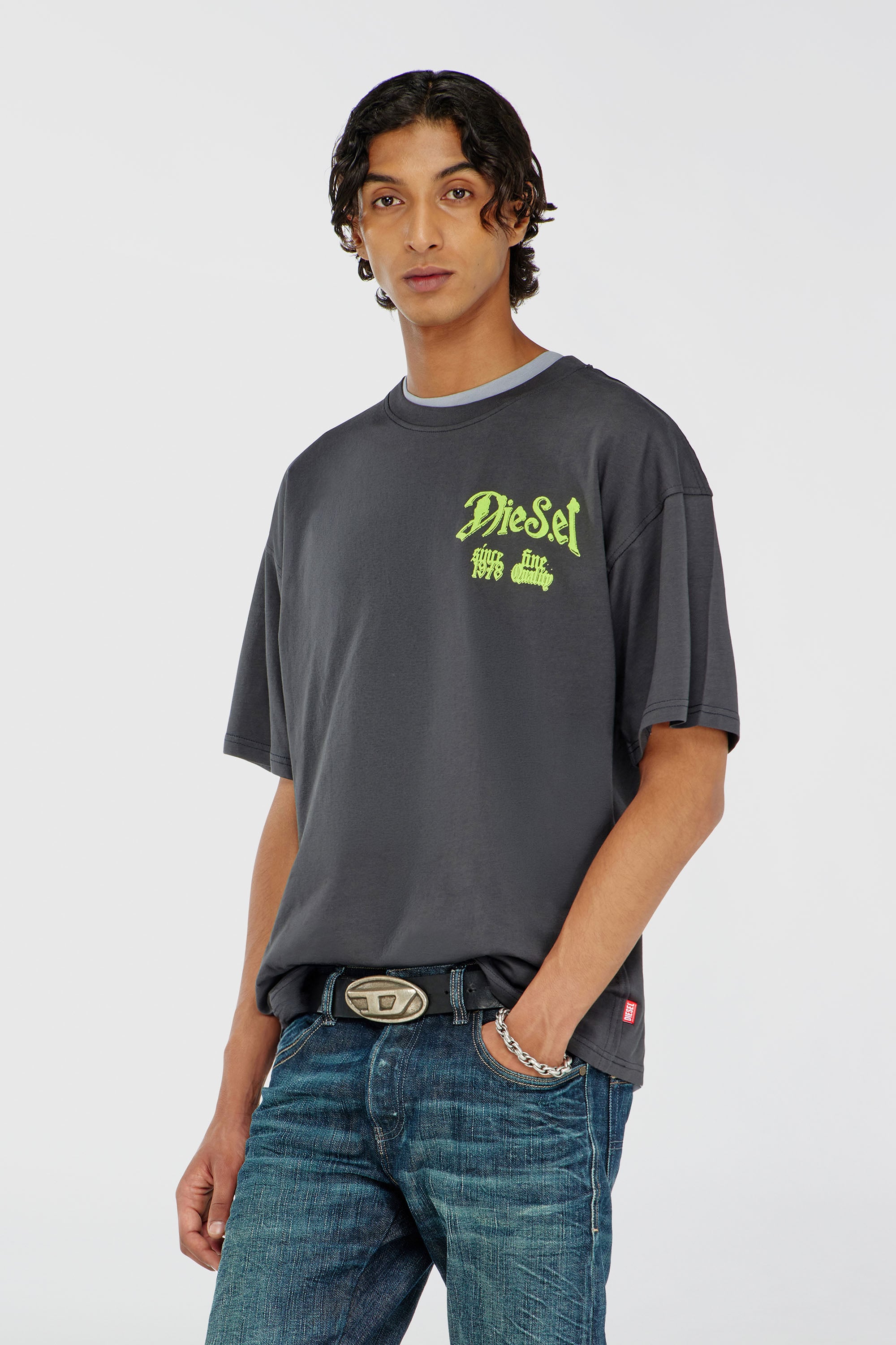 Diesel - T-BOXT-AA2, Herren Baumwoll-T-Shirt mit Flock-Print in Dunkelgrau - 3