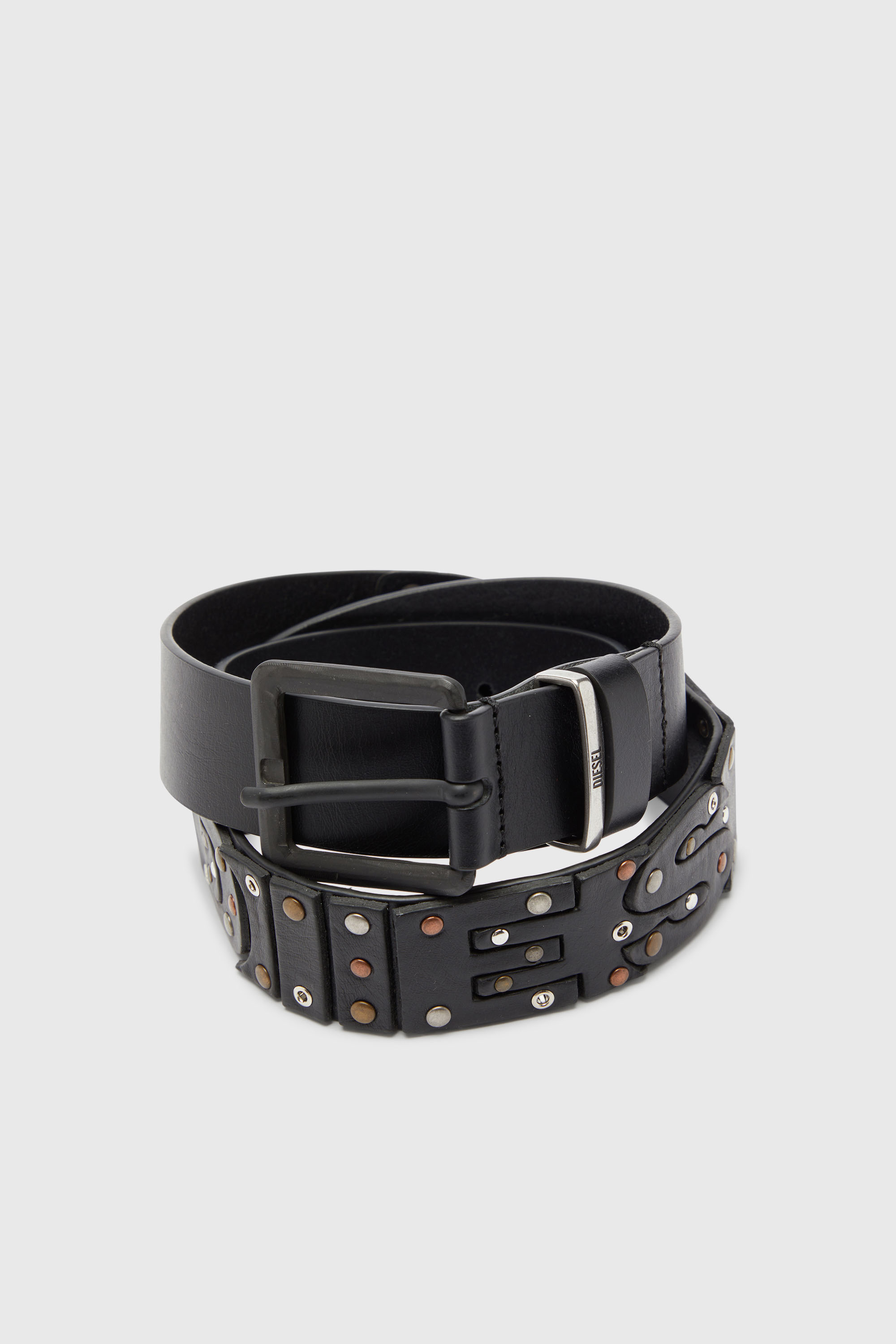 Diesel - B-DSL RIVETS, Unisex 4 cm Lederg&uuml;rtel mit Nieten und Studs in Schwarz - 3