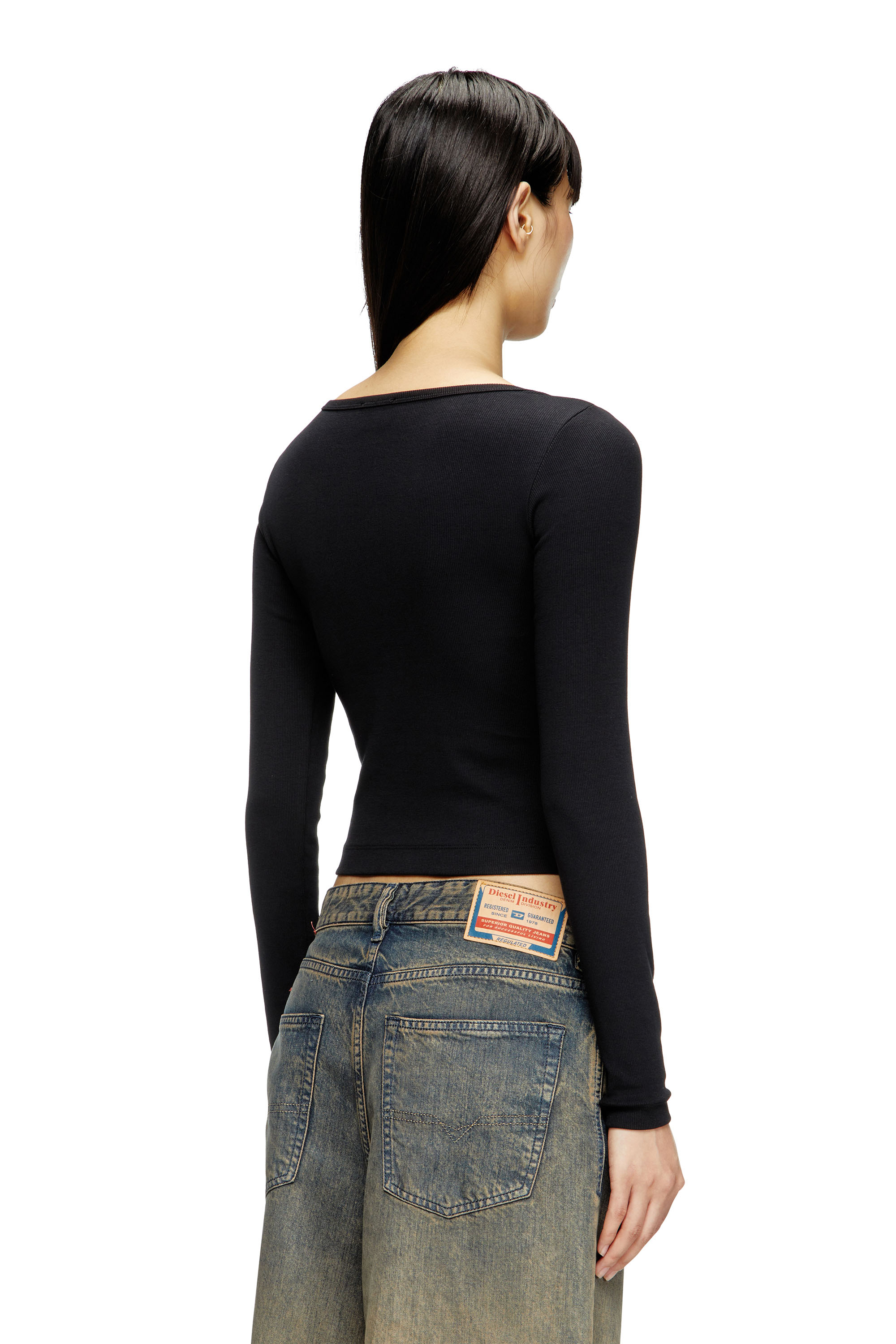 Diesel - T-BALLET-D, Damen Langarm-Top mit gesticktem D-Patch in Schwarz - 4
