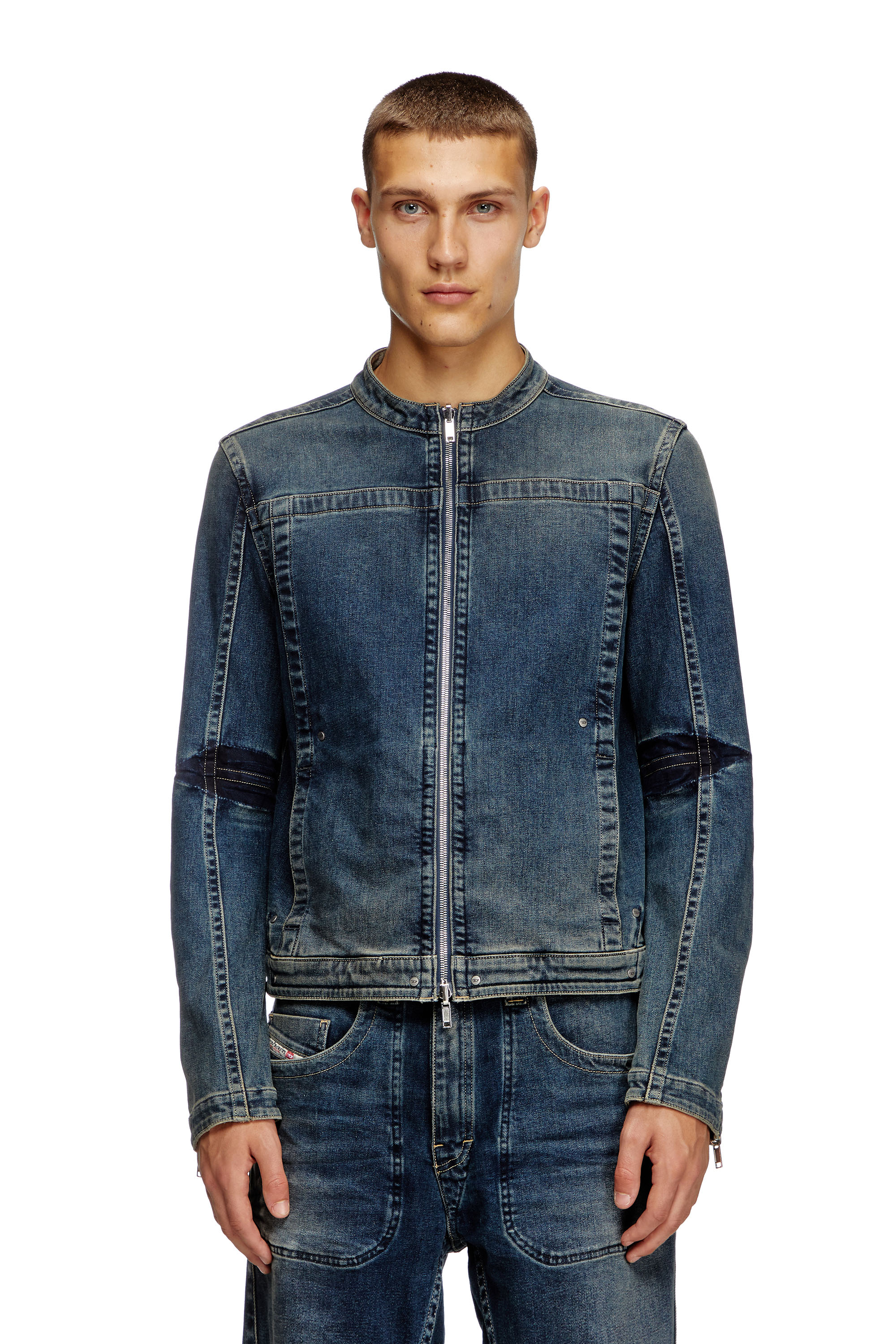 Diesel - D-GLORY-RE, Herren Motorradjacke aus Rehab-Denim in Dunkelblau - 5