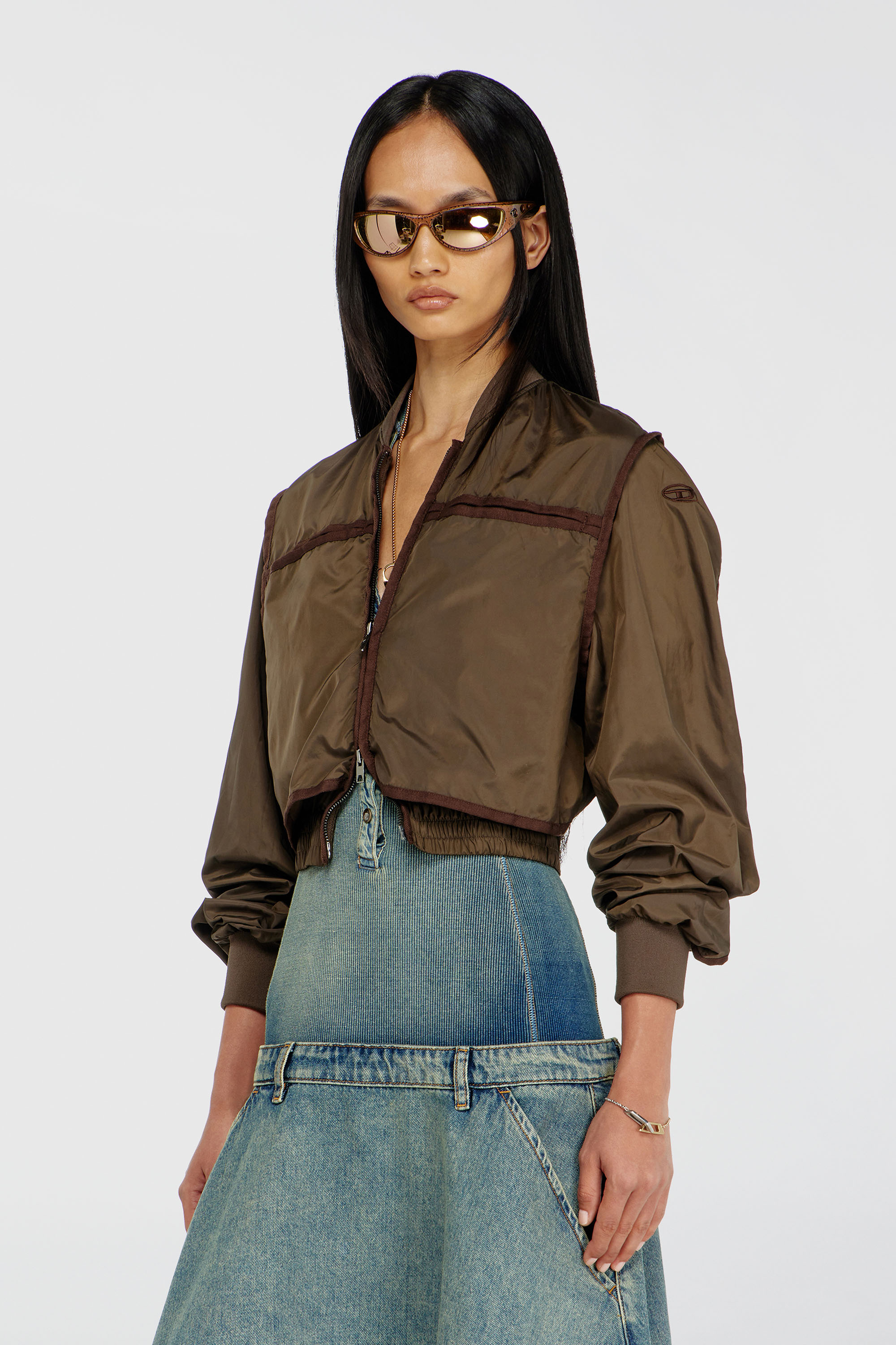 Diesel - G-OTHAM, Damen Nylonjacke mit tonalem Tape in Braun - 3