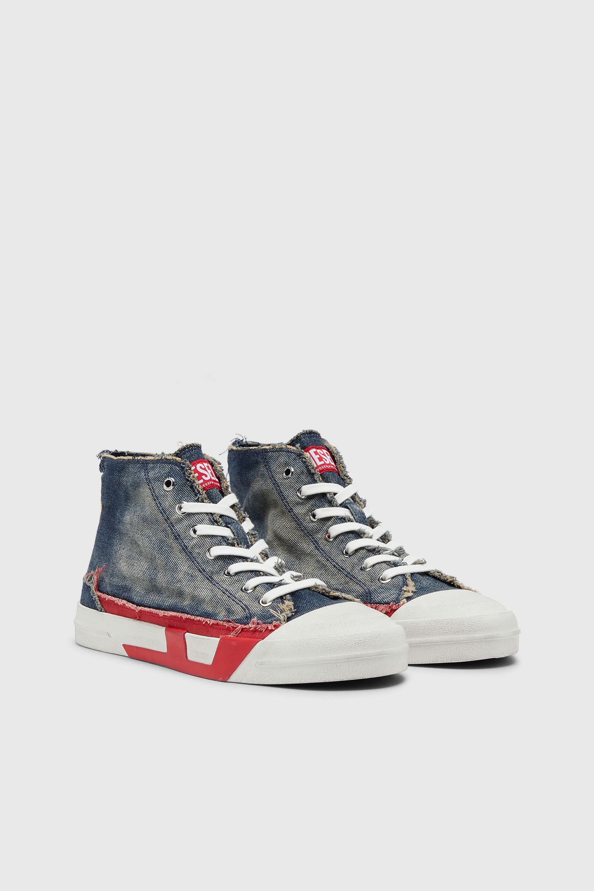 Diesel - S-D-VERSE MID II, Herren D-Verse-High-Top-Sneaker aus Denim mit D-Logo in Blau/Rot - 2