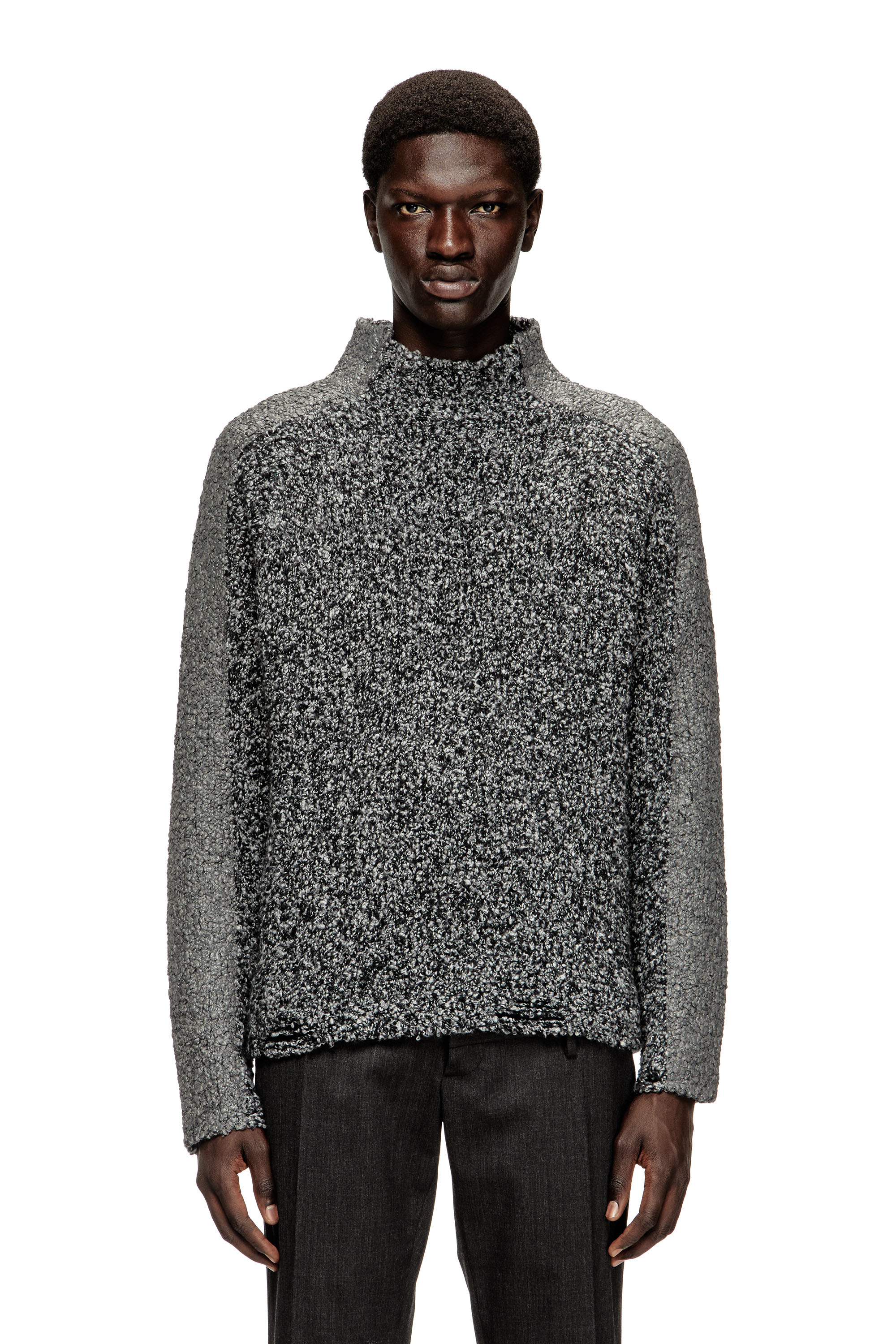 Diesel - K-ERLAND, Herren Bouclé-Strickpullover mit Ärmelbändern in Schwarz - 1