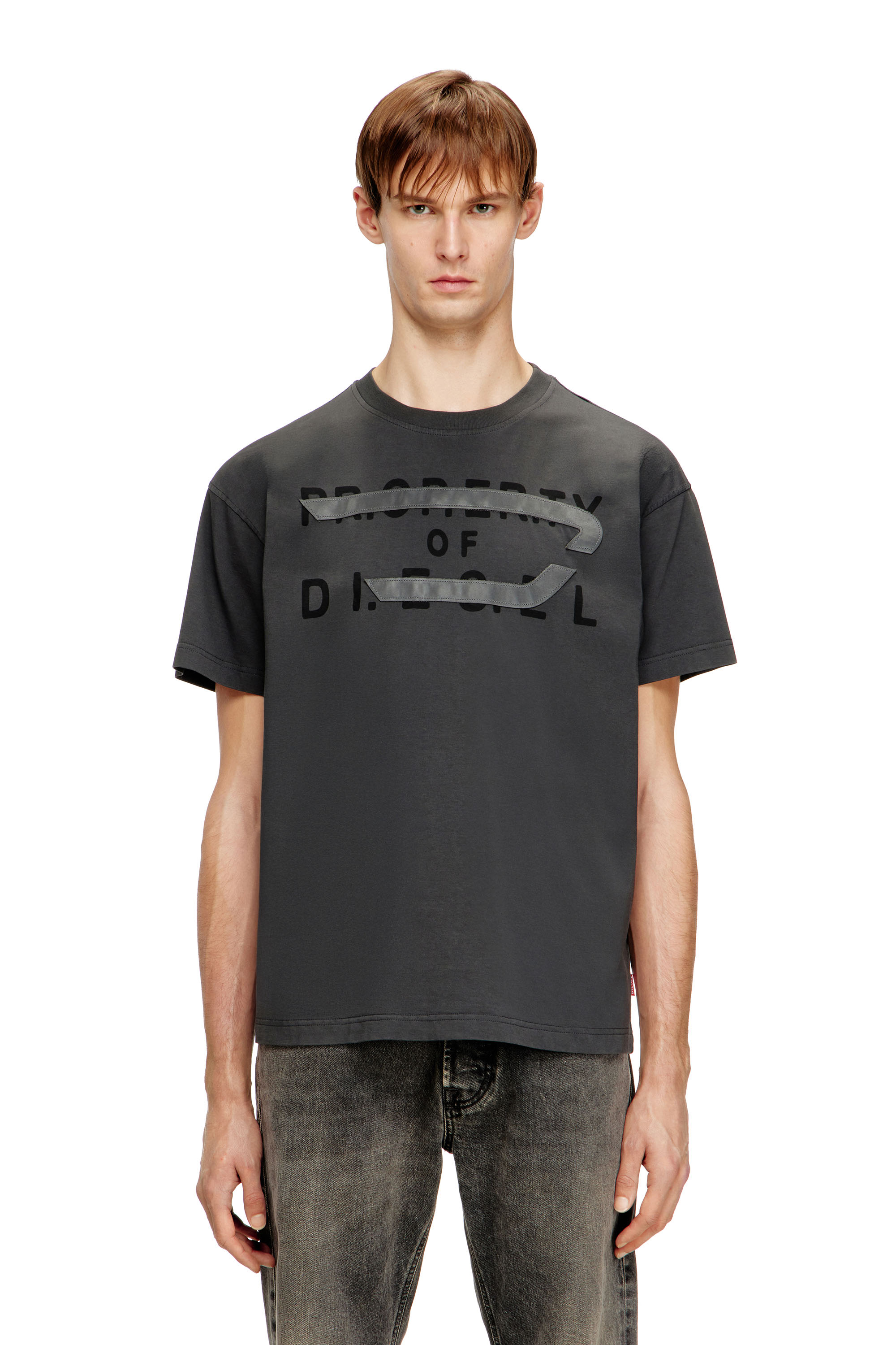 Diesel - T-NORM-V11, Herren Regul&auml;res T-Shirt mit D-Applikation in Grau - 1