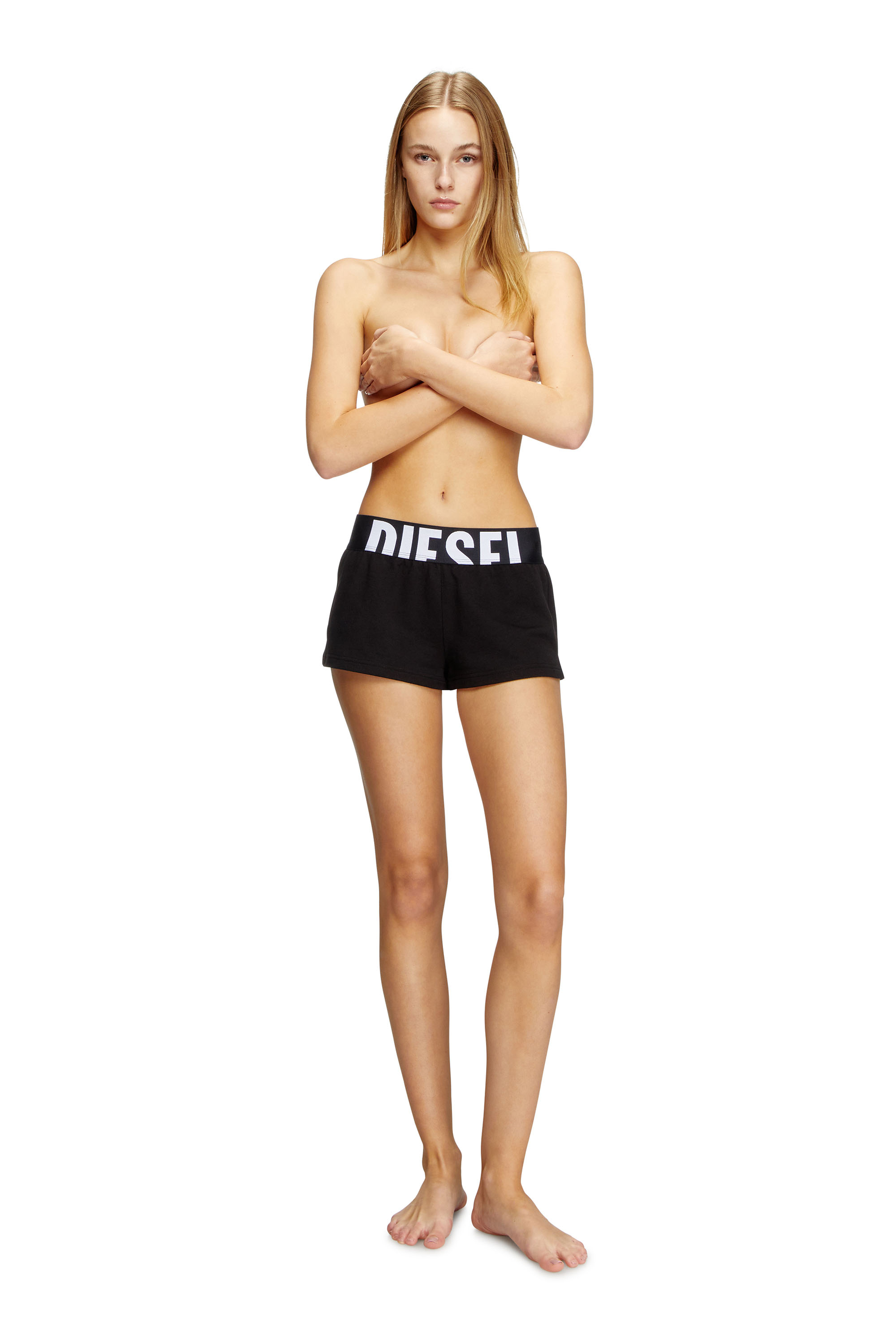 Diesel - ARIANNA-D-POP, Damen Shorts aus Baumwollfrottee mit Cut-off-Logo in Schwarz - 2