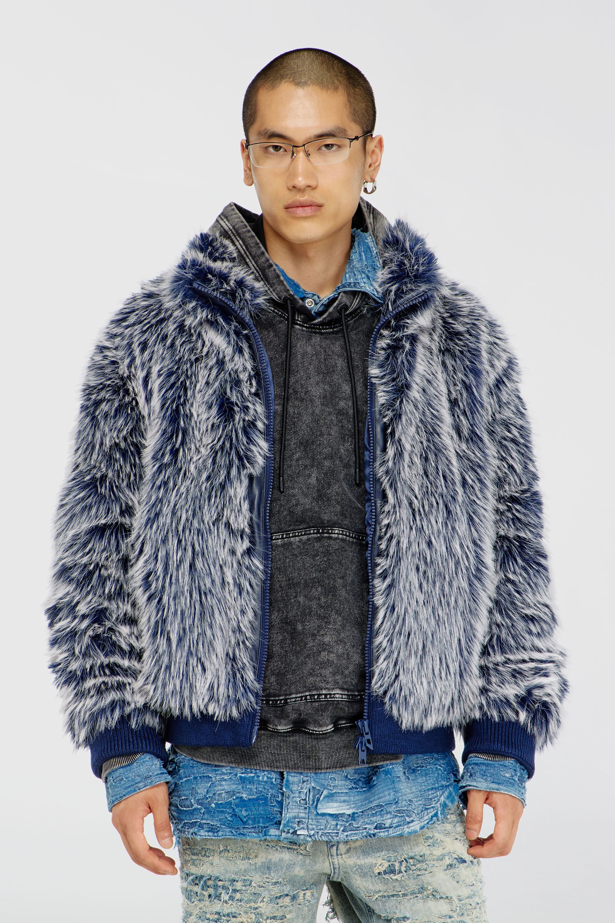 Diesel - W-VICTOR, Herren Flauschige Winterjacke in Mittelblau - 1