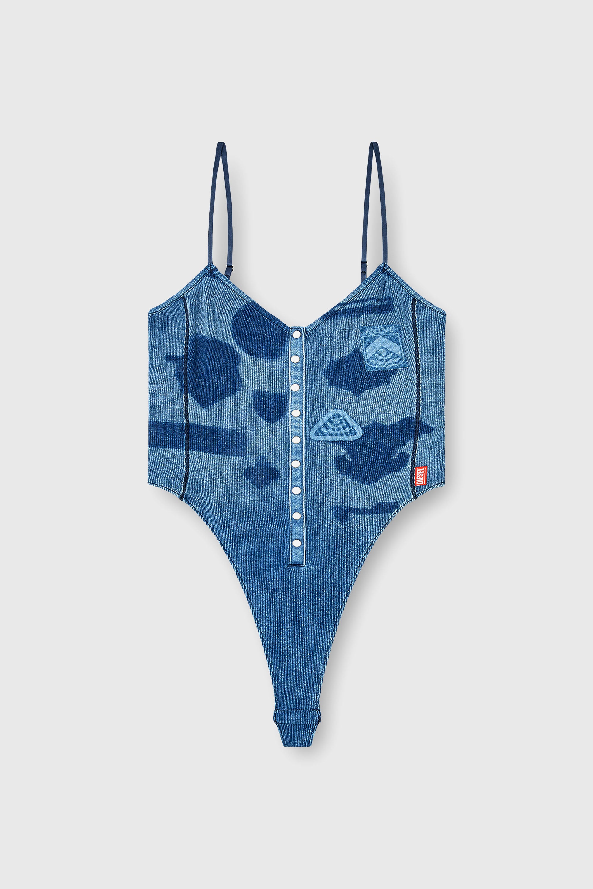 Diesel - T-LEY-AA1, Damen Body aus Rippjersey mit Shadow-Patch-Effekten in Mittelblau - 2