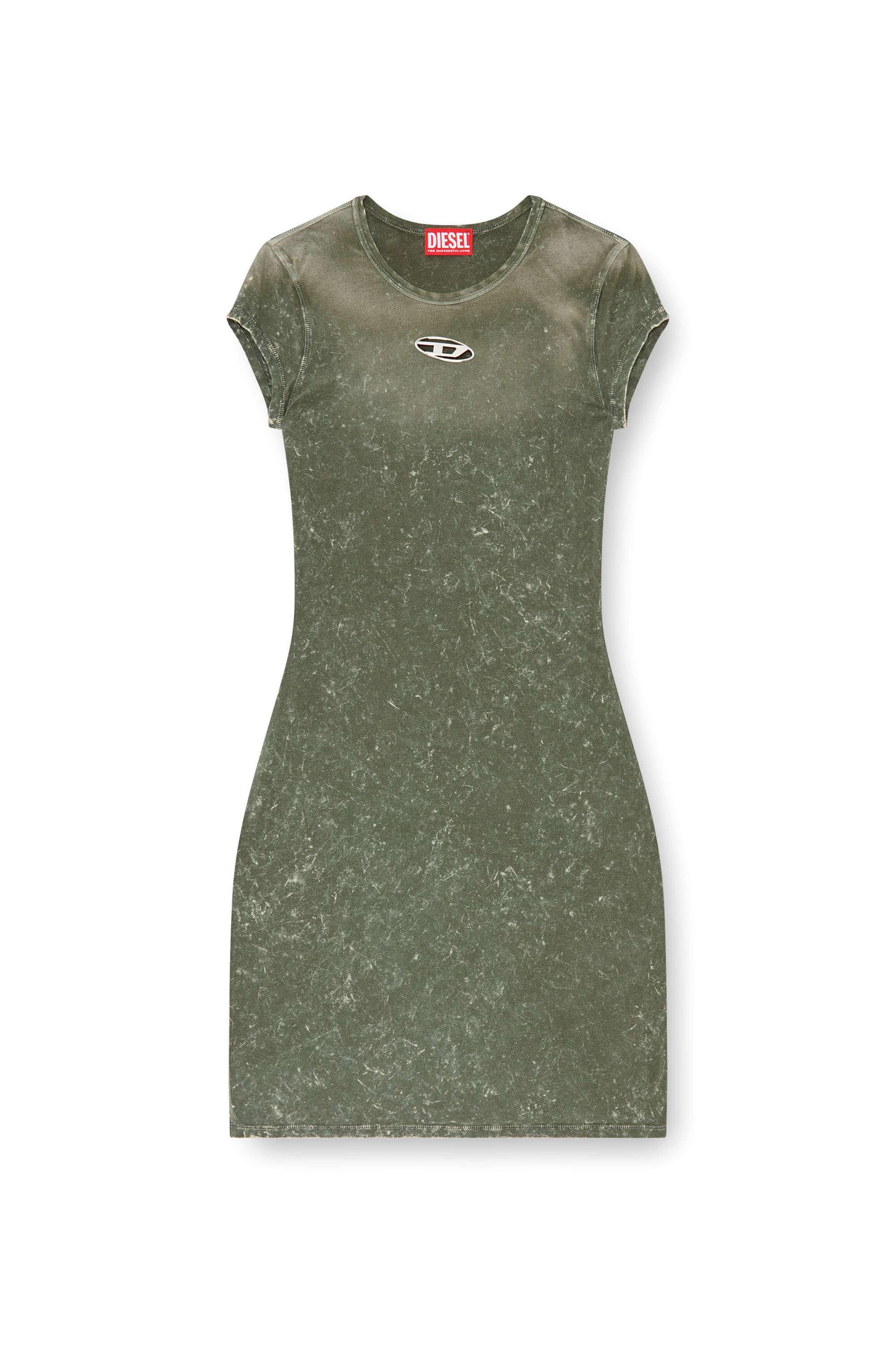 Diesel - D-ANGIEL-P1, Damen Kurzes Kleid aus marmoriertem Stretch-Jersey in Grün - Image 3
