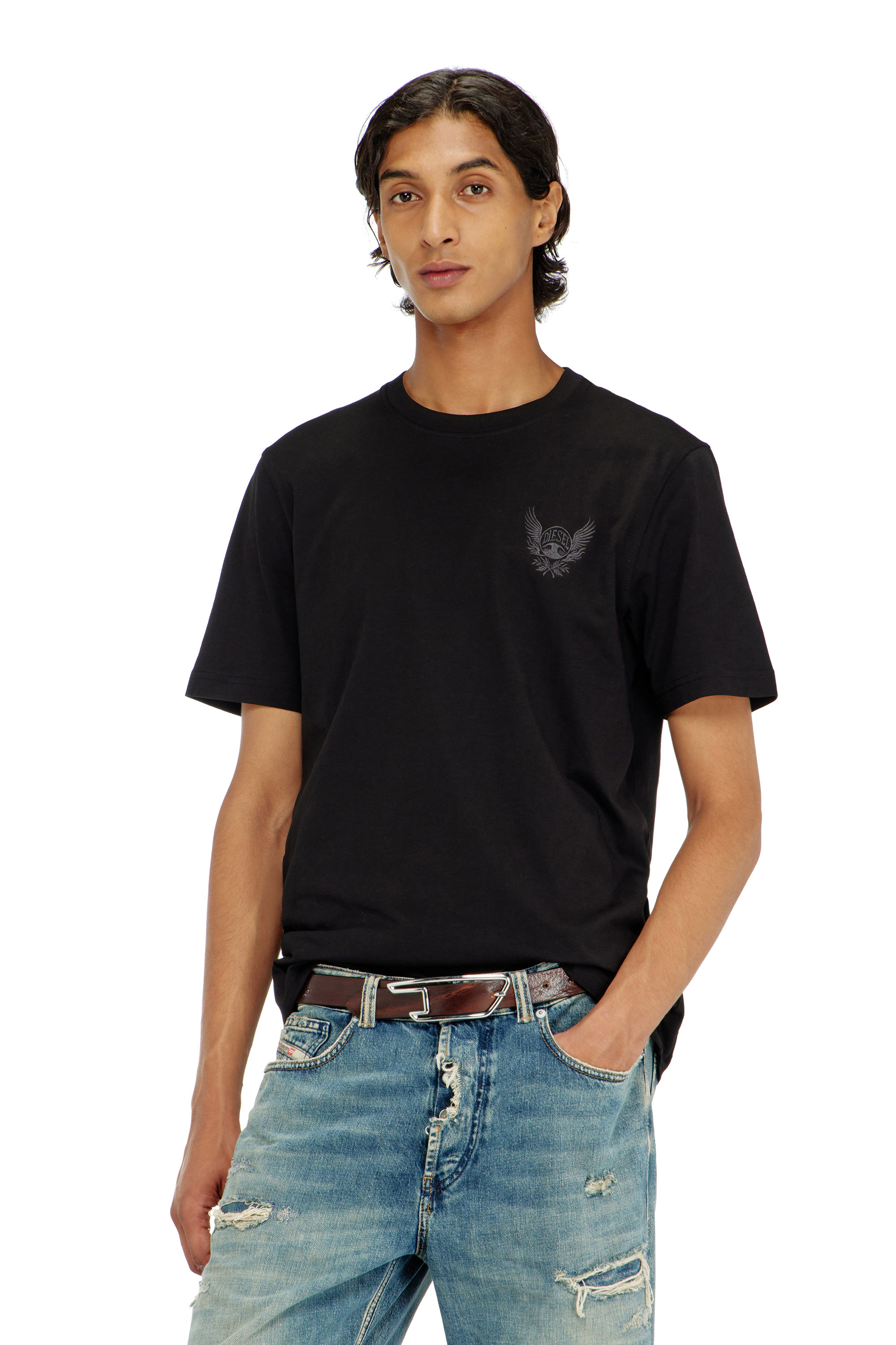 Diesel - T-ADJUST-AA8, Herren Baumwoll-T-Shirt mit Logo-Motiv auf der Brust in Schwarz - 1